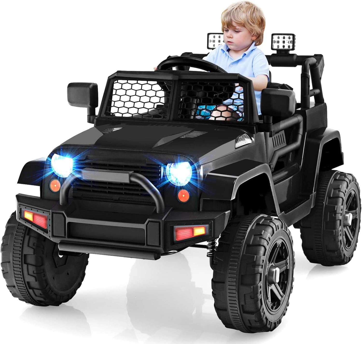 Costway 12V Kids Ride On Car Electric Vehicle Jeep with Parental Remote Music Horn Headlights Slow Start Function White