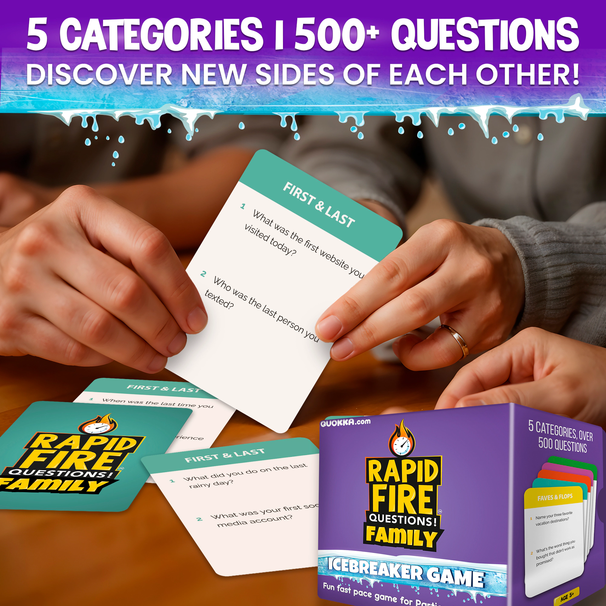 QUOKKA Kids Conversation Card Game, Icebreaker Questions for Families, Friends and Group Activities