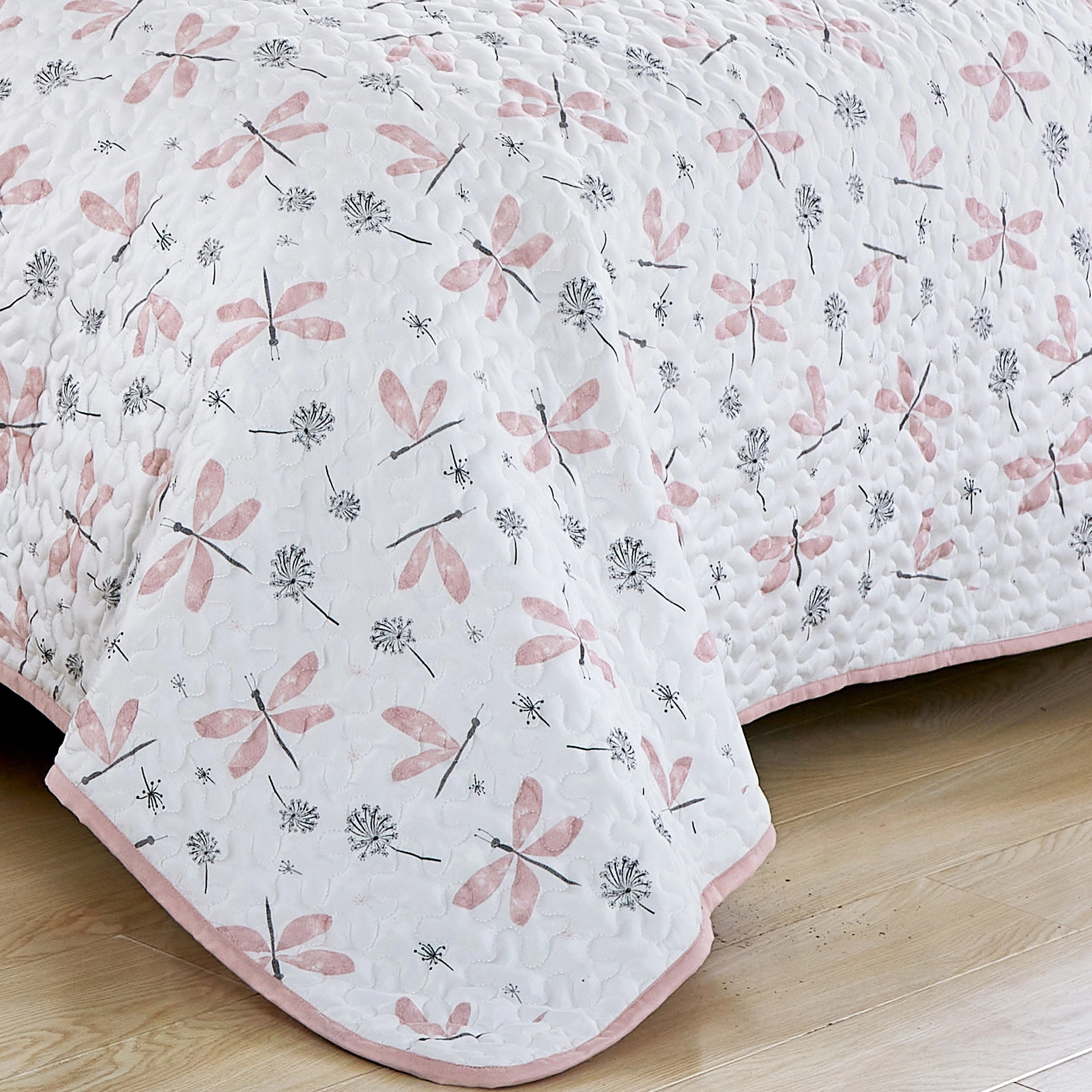 MarCielo 2/3 Piece Kids Dragonfly Dandelion Reversible Quilt Set – Floral Bedspread