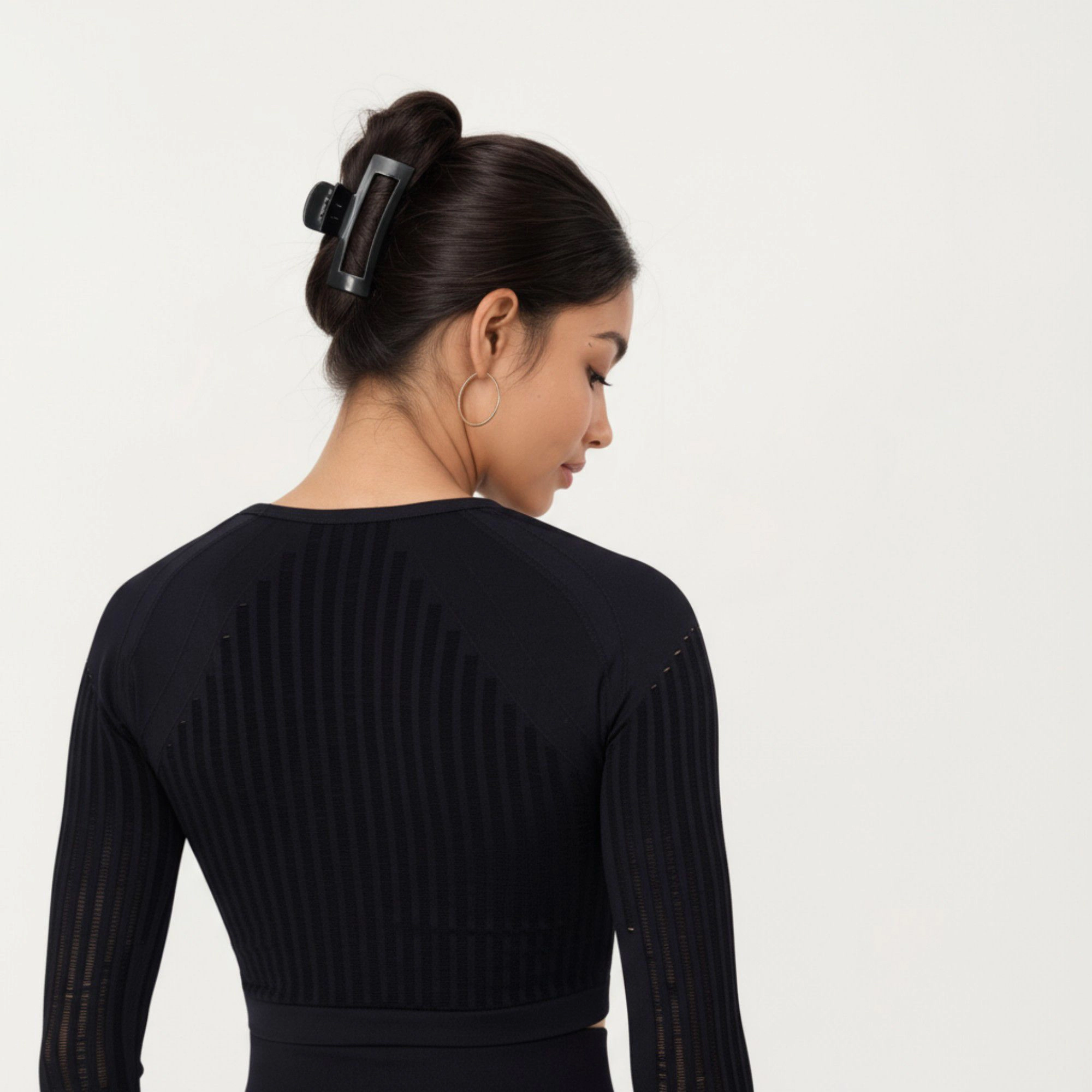 Anna-Kaci Women's Long Sleeve Seamless Crop Top with Ribbed Texture and Contour Panels