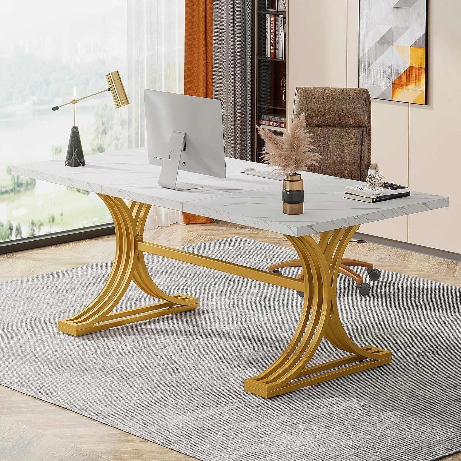 Tribesigns Modern Wood Computer Desk with Marble Top