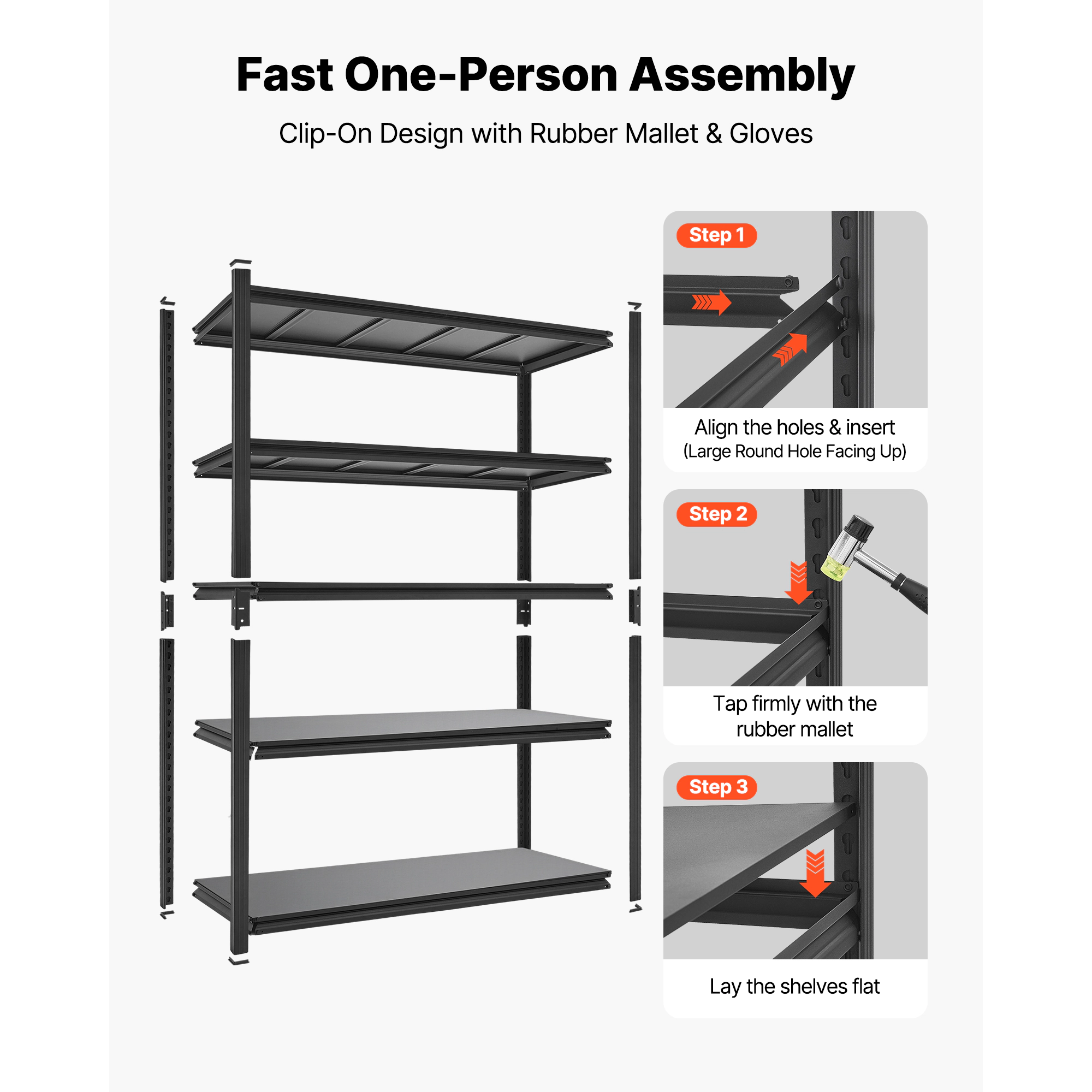 Flynama 5 Tier 48.4 x 20.6 x 71.4 in Shelves 3000 LBS Adjustable Heavy Duty Utility Rack for Garage Workshop