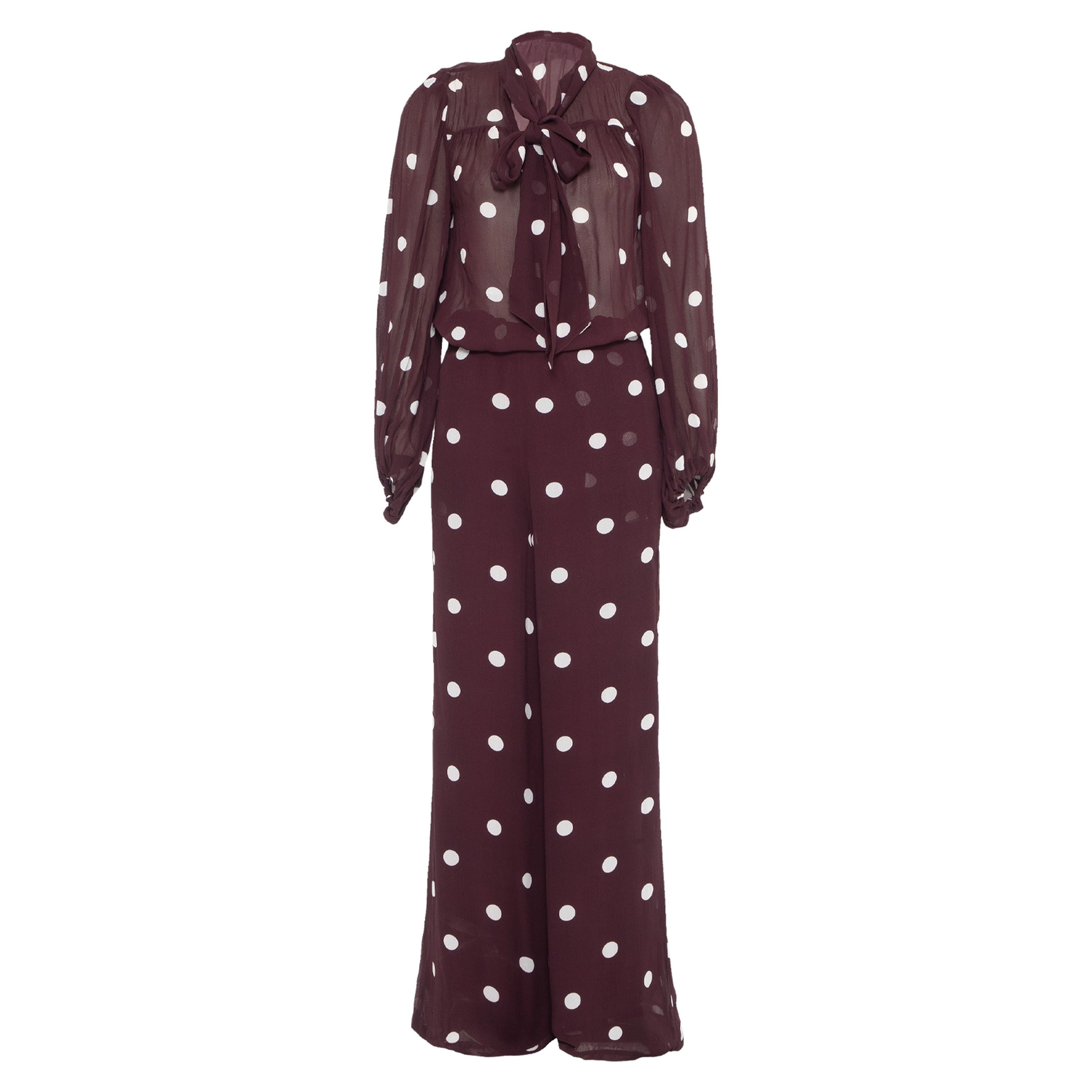 Rose & Nancy Women's Saphi Burgundy Polka Dot Print Wide Leg Trouser