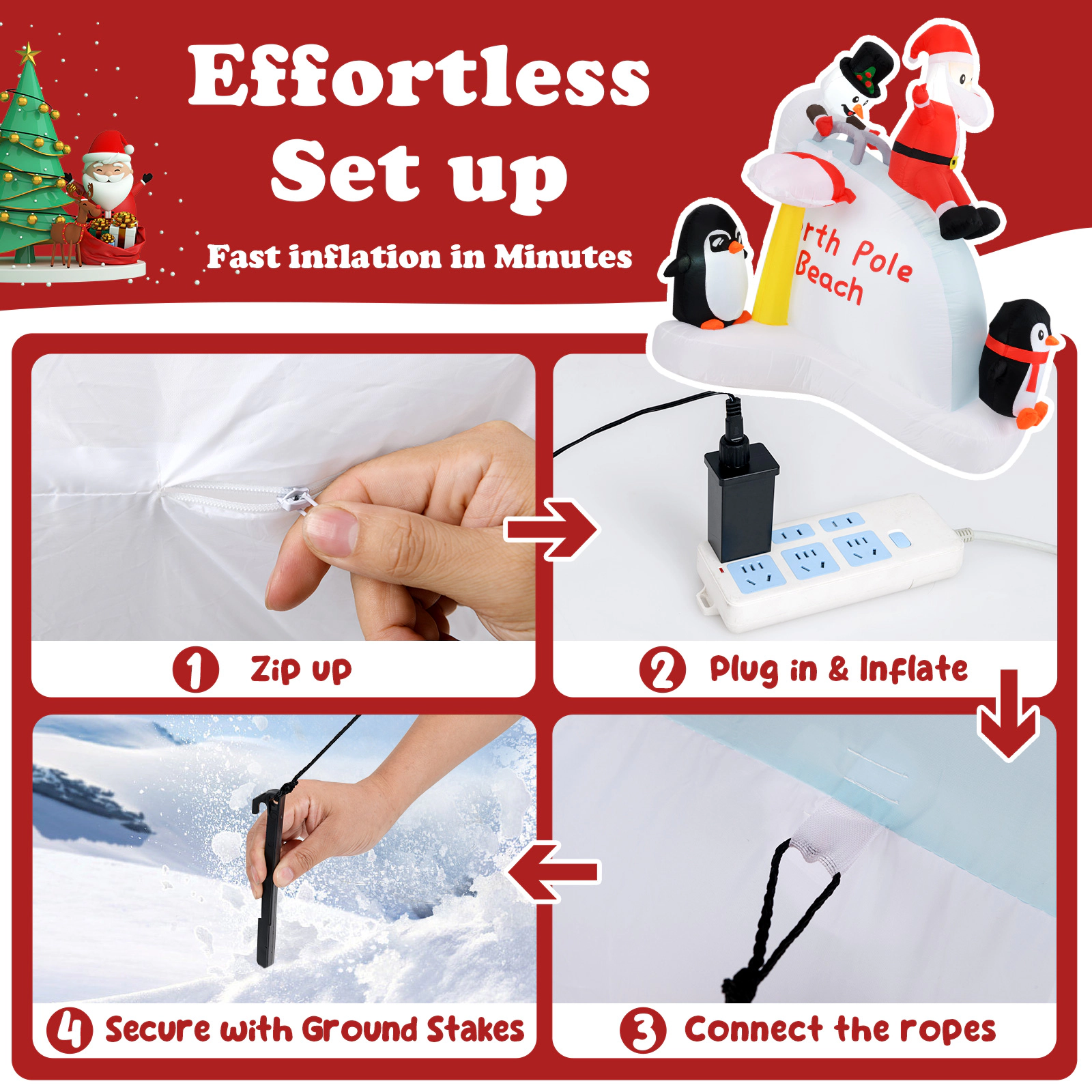 Glintex 6-Ft Christmas Inflatable Ice Slide with Santa Penguins and Snowman, Multicolor
