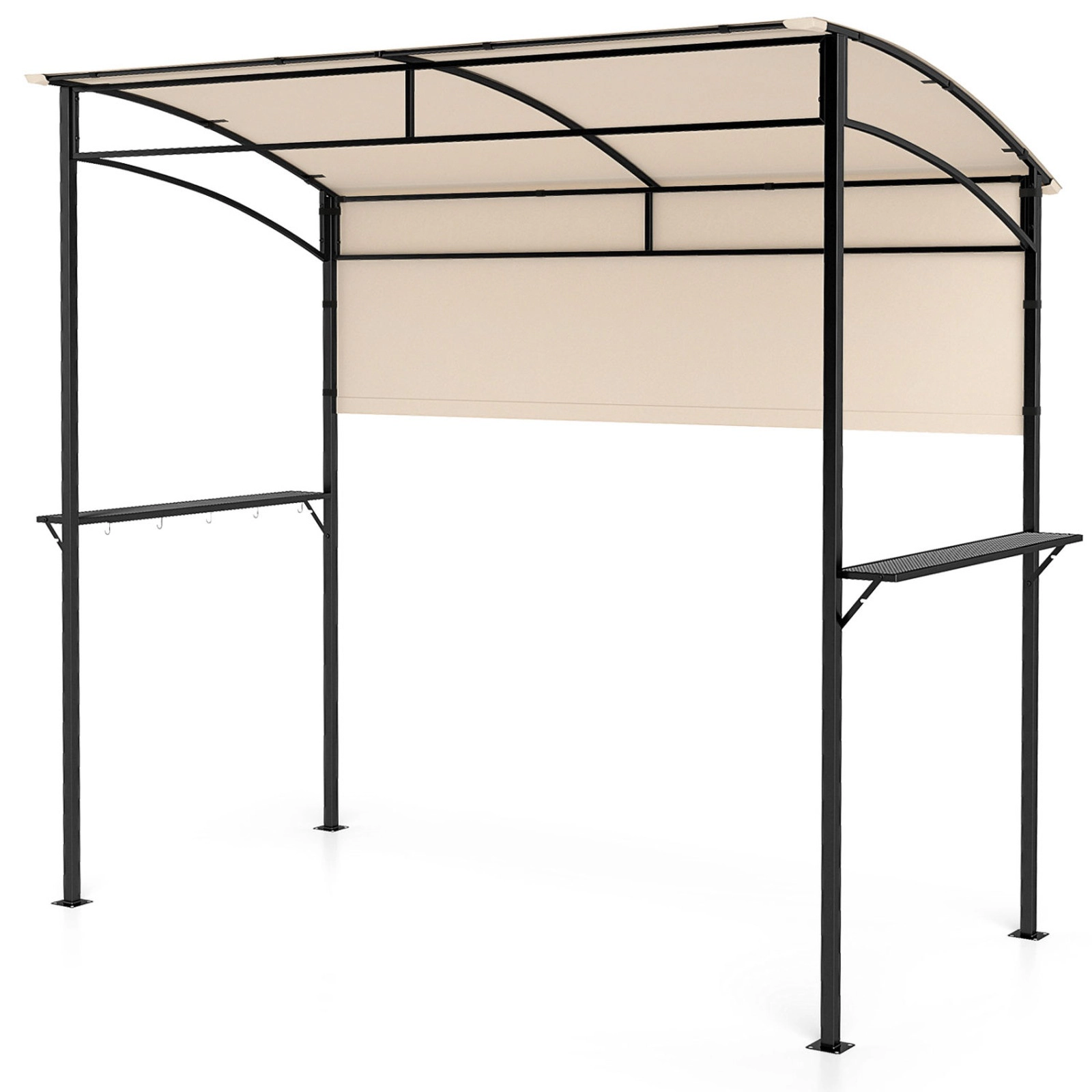 SUGIFT 7.8-ft x 4.4-ft Beige BBQ Grill Gazebo Canopy with 2 Metal Shelves 5 Hooks and 4 Bottle Openers