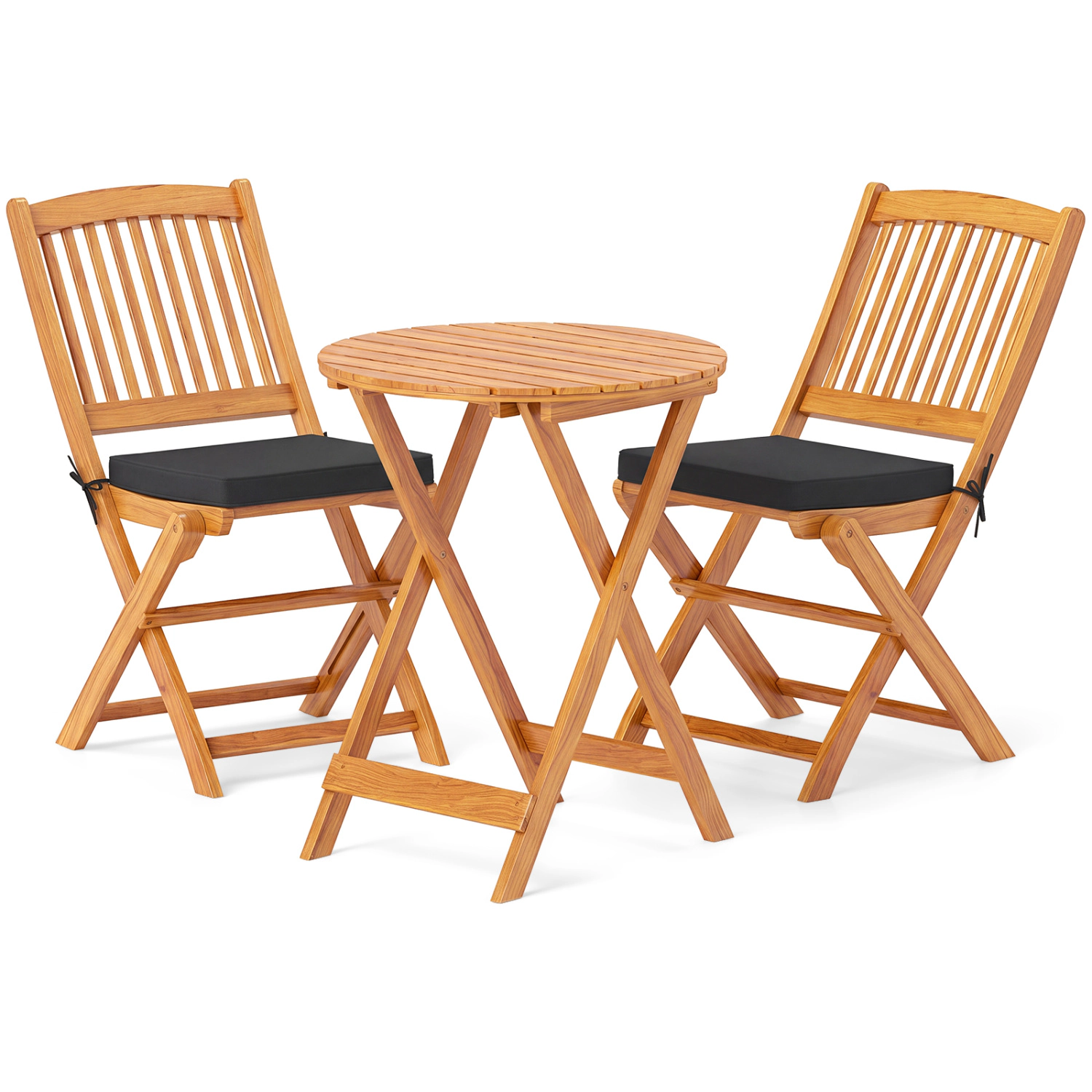 LJG 3 Pieces Acacia Wood Patio Folding Bistro Set with Soft Cushions