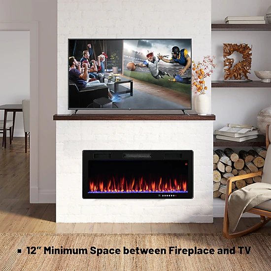 SUGIFT 40-Inch 5100 BTU Recessed or Wall-Mounted Electric Fireplace, 12 Flame and Ember Bed Colors