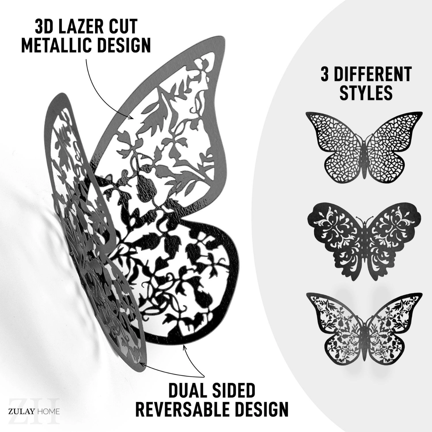 Zulay Home Removable DIY 3D Butterfly Wall Decor - 48pcs with 3 Wing Designs