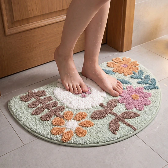 Alilang Unisex Floral Botanical Half Moon Bathroom Floor Mat Soft Absorbent with Non Slip Backing Home Decor