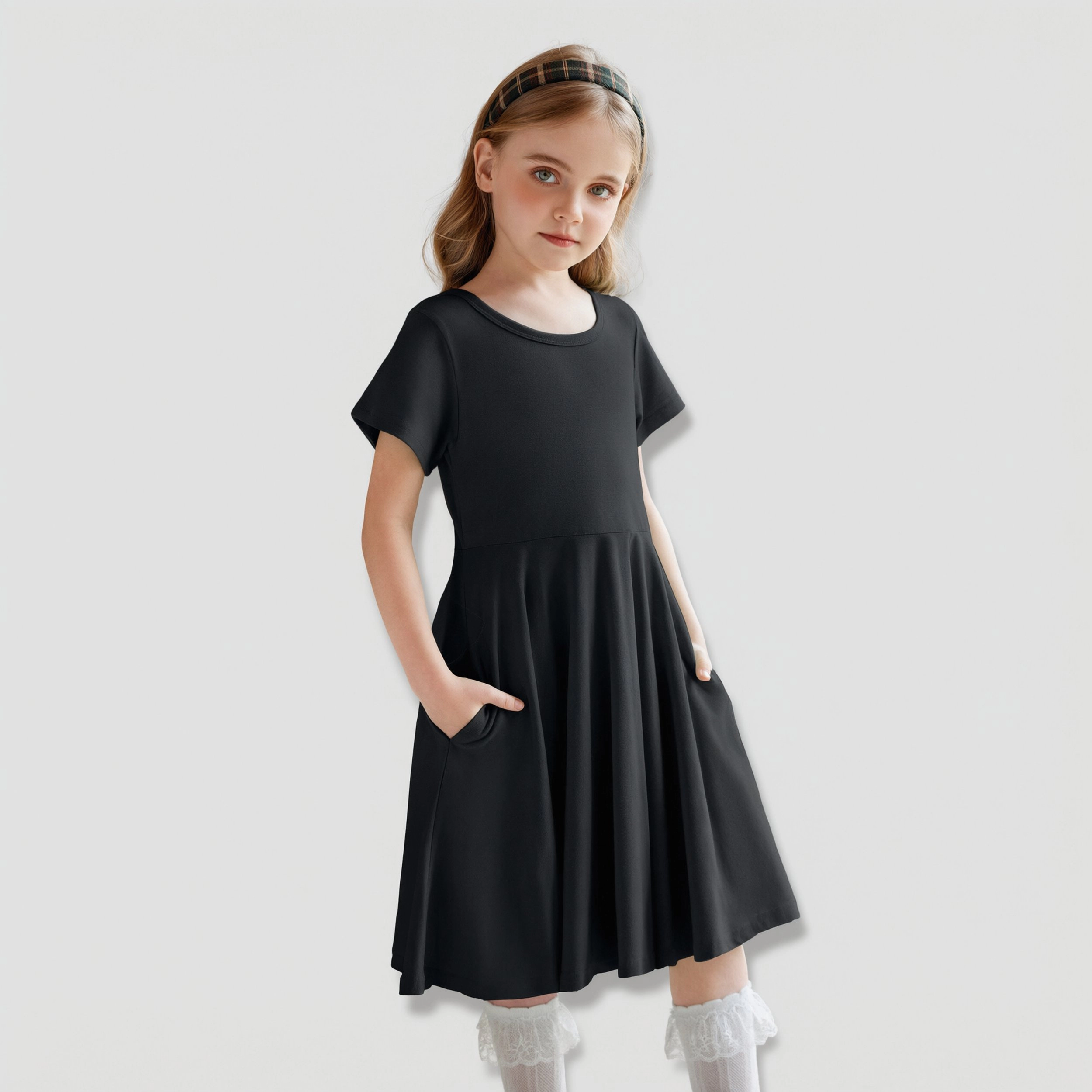 Arshiner Girl's Summer Dresses Short Sleeve Casual Holiday Skater Twirl Dress with Pockets