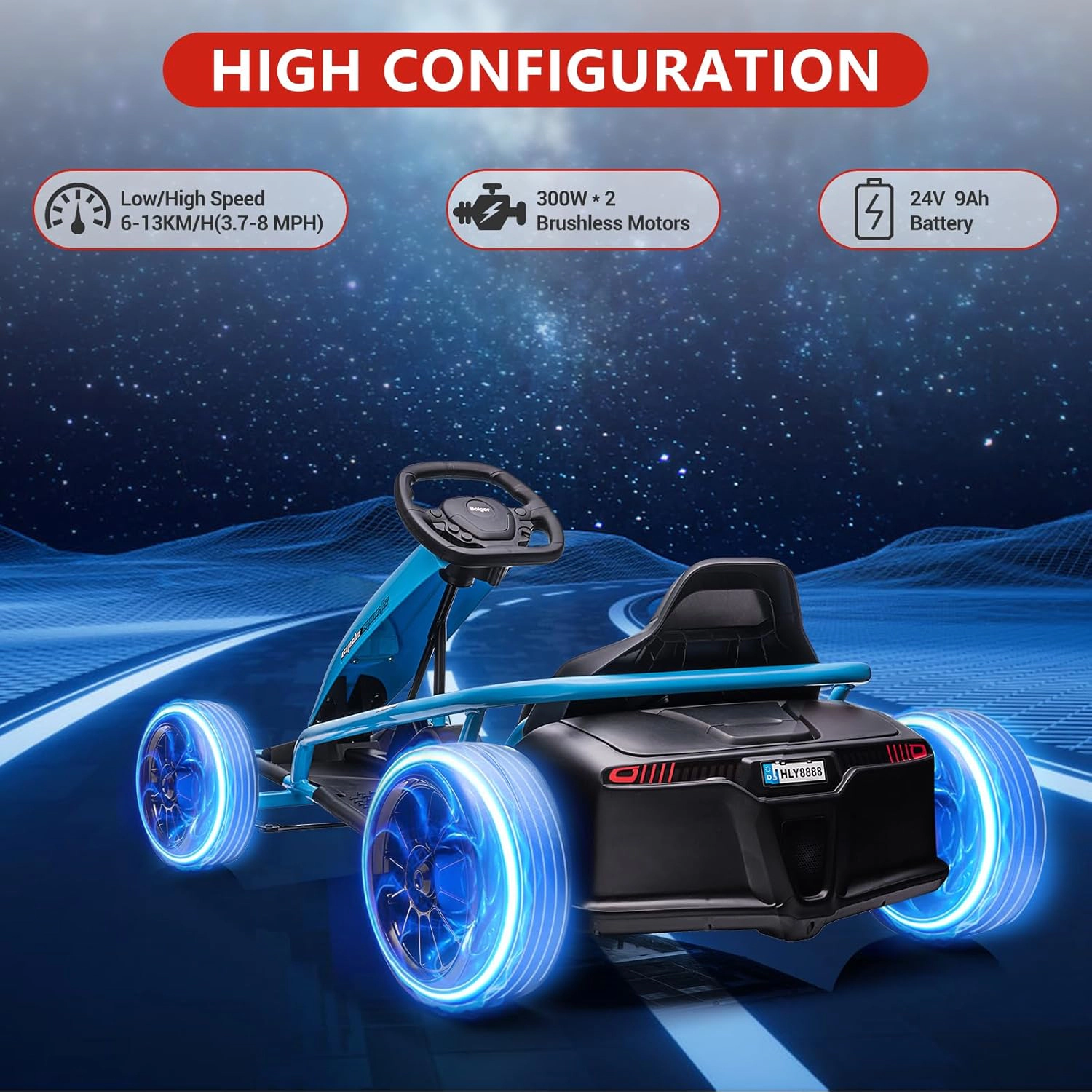 24V Electric Go Kart for Kids 8-12, Drift Car w/Dual 300W Motors, 8MPH, Music, Slow Start, Seatbelt, Racing Toy