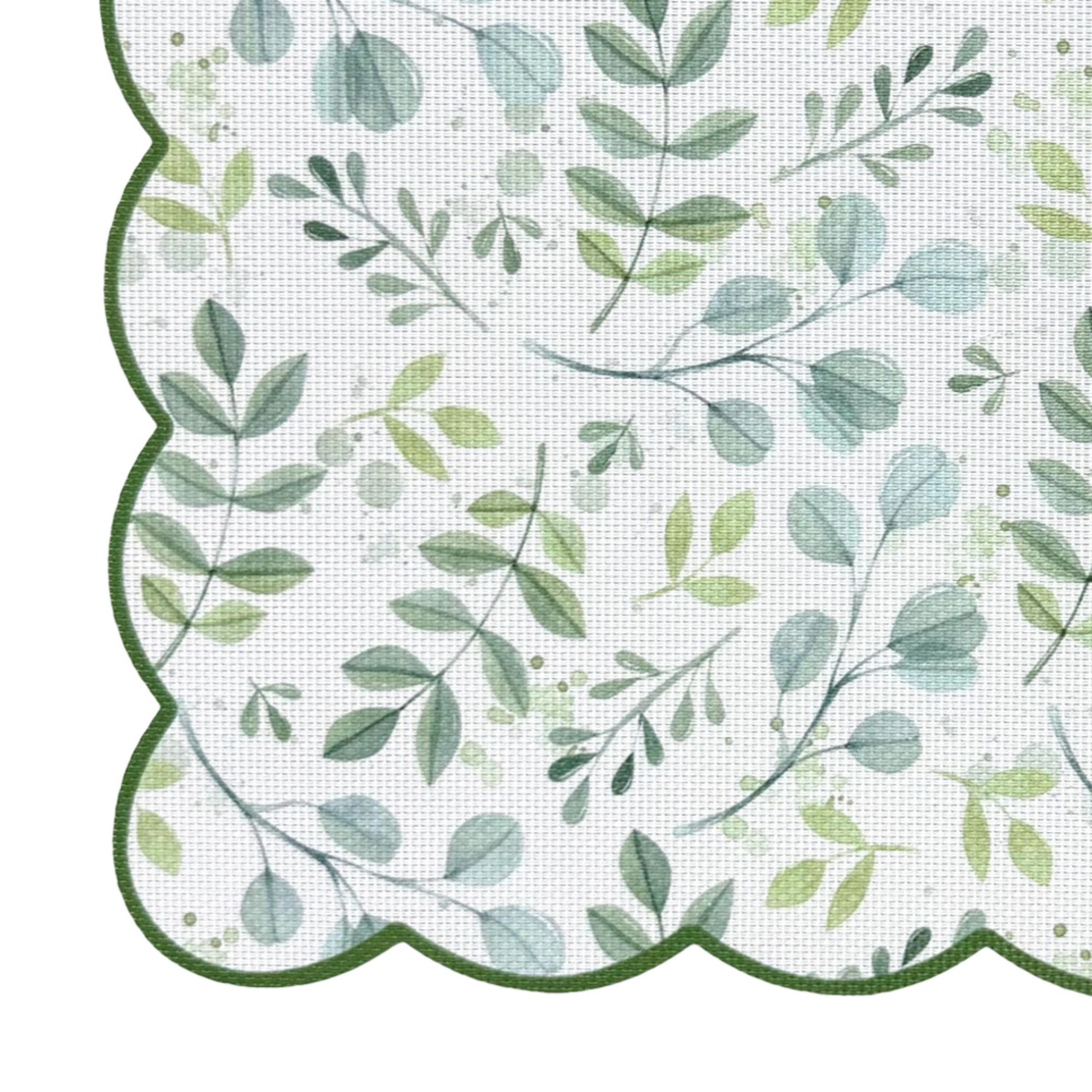 Dainty Home Leaves Woven Vinyl Scalloped Border Reversible 13" x 19" Placemat Set of 6