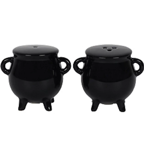 Pacific Giftware Witches Brew Black Ceramic Cauldron Salt and Pepper Set