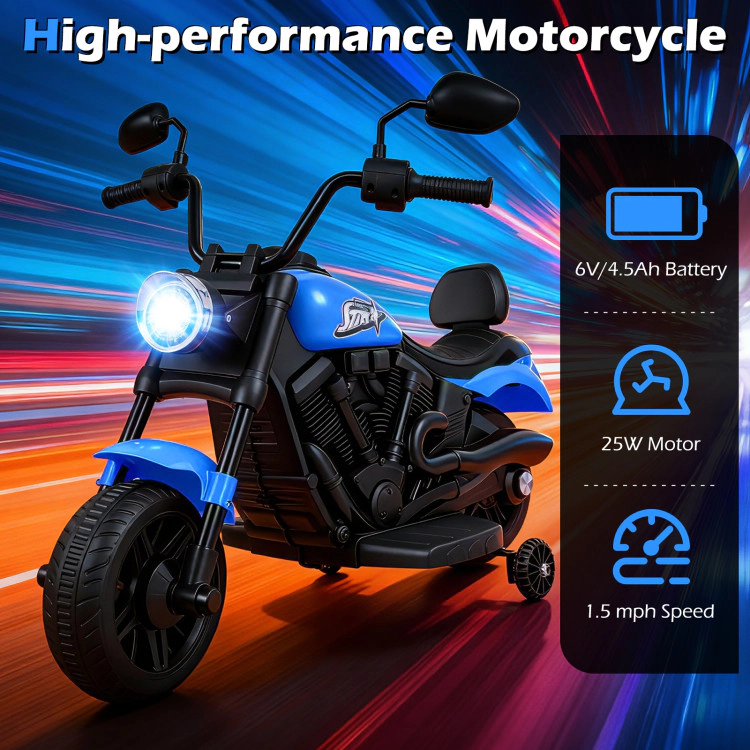 Hivvago 6V Kids Motorcycle with Headlight and Music Training Wheels