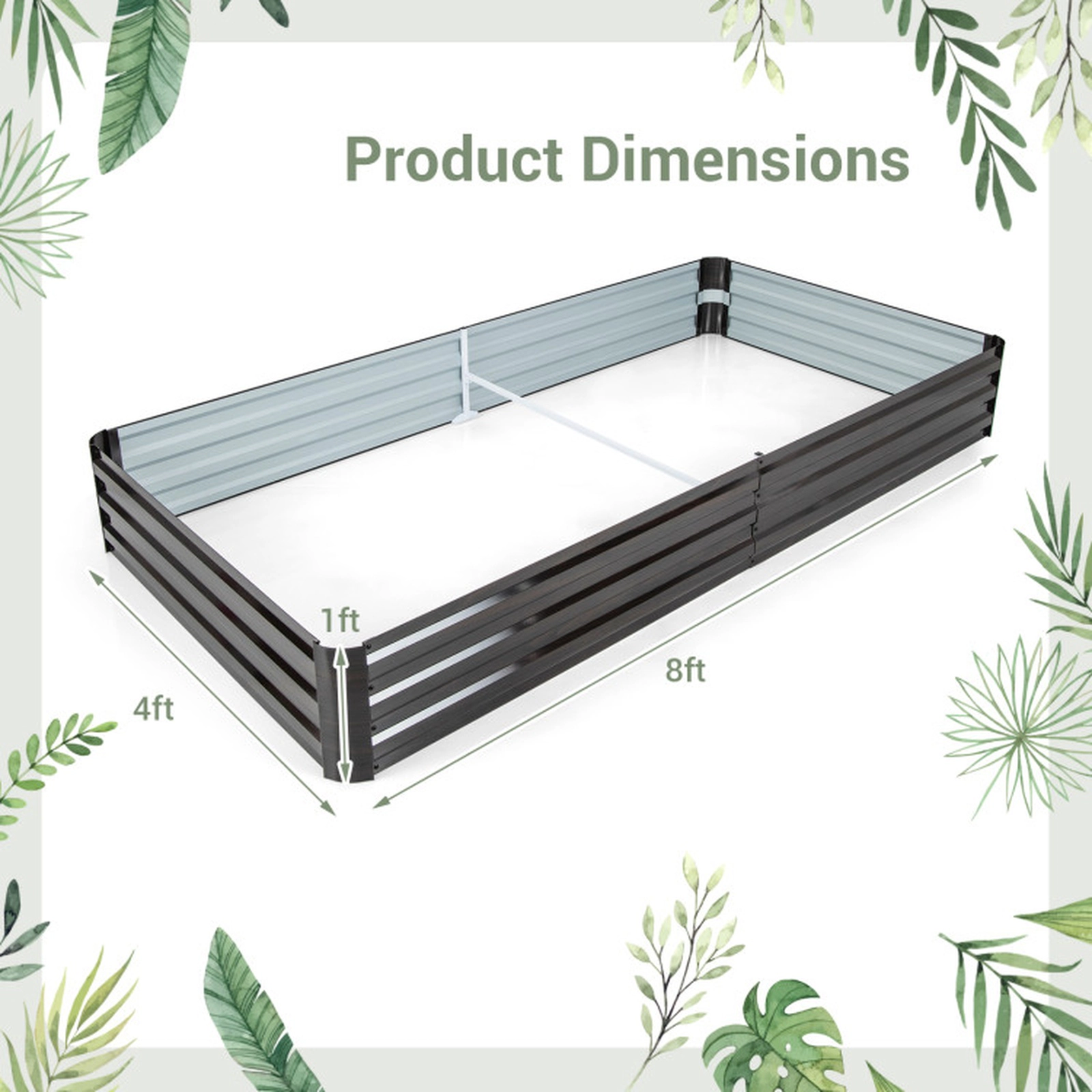 SUGIFT Large Outdoor Metal Planter Box Raised Garden Bed 12-in Tall 32-cu.ft Volume Coffee+Silver