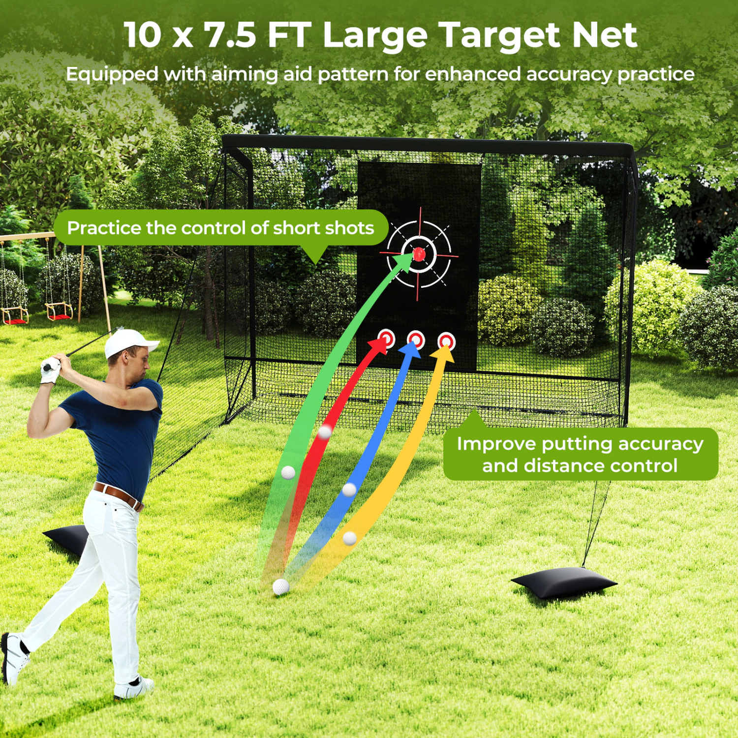 LJG Golf Practice Hitting Net Golf Cage with Dual Side Barriers Target Cloth Metal Frame