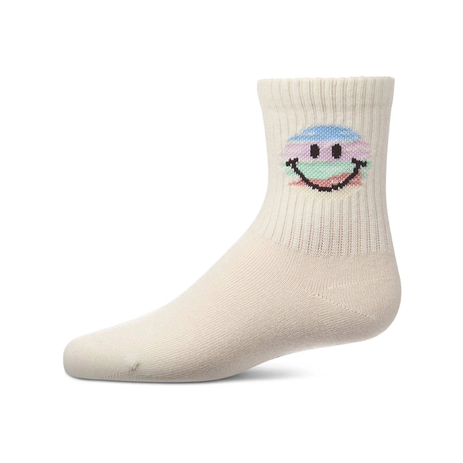 Memoi Girls "Colorful Smiley Face" Pointelle Ribbed Cotton-Rich Novelty Crew Sock