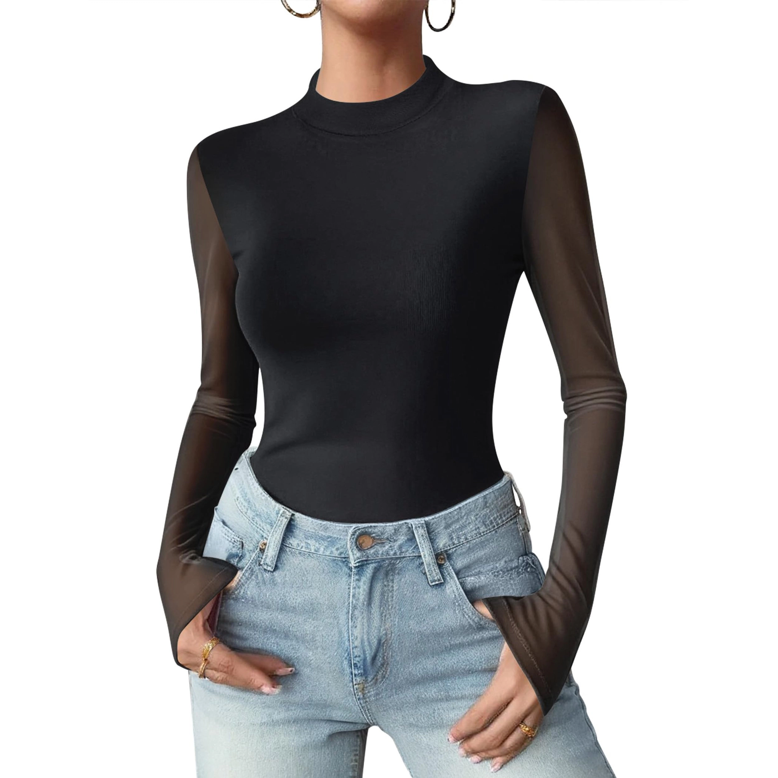 Zeagoo Women Sheer Mock Neck Top