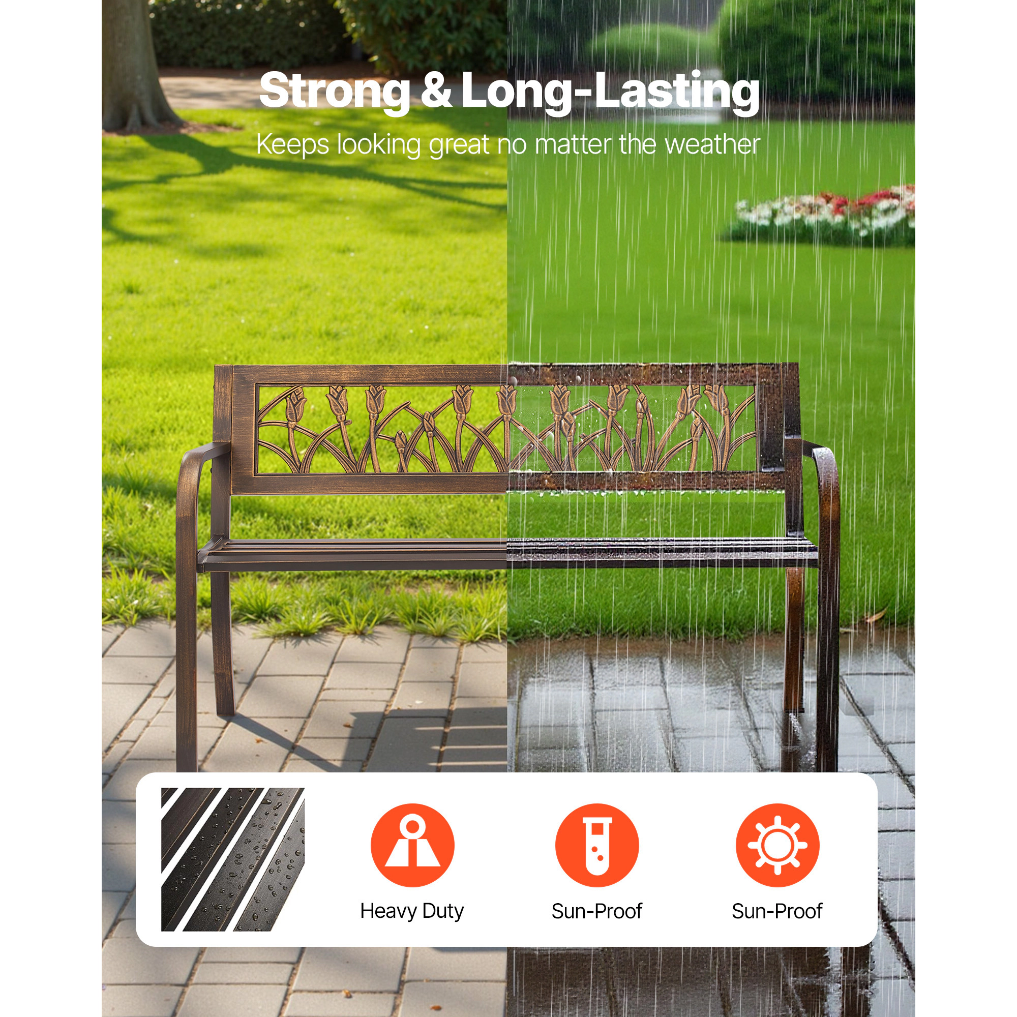 HONGGE Weatherproof Outdoor Bench Frame for Patio, Garden, Park, Yard, or Front Porch