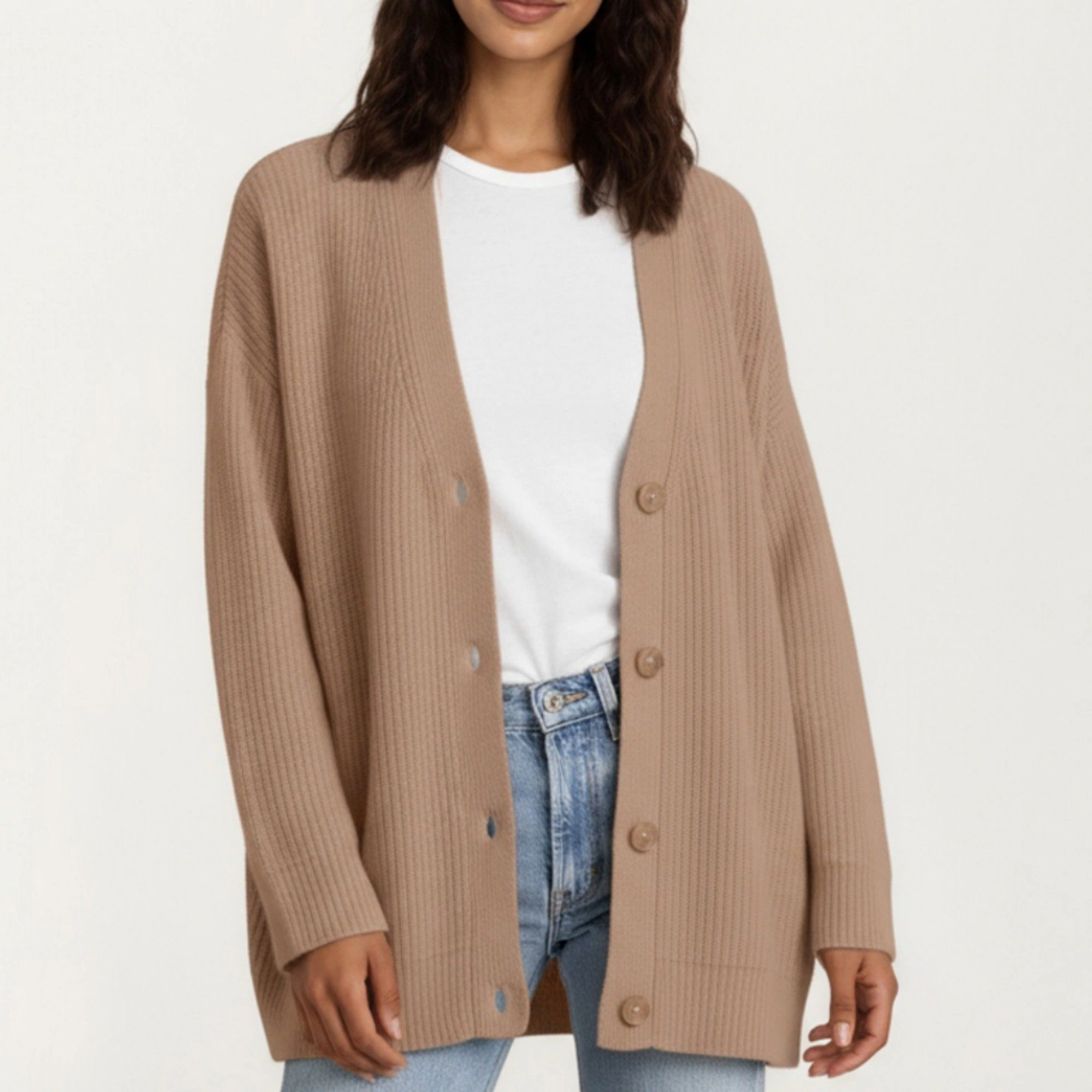 Anna-Kaci Women's Oversized Rib Knit Button Front Cardigan with Relaxed Drop-Shoulder Silhouette and Soft Textured Feel