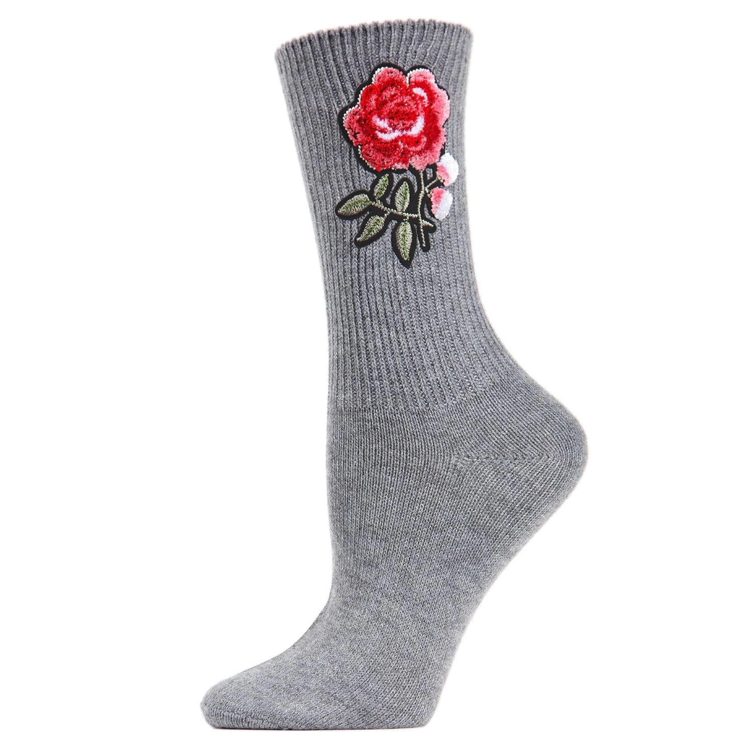 MeMoi Women's Embroidered Rose Path Vintage Style Crew Socks