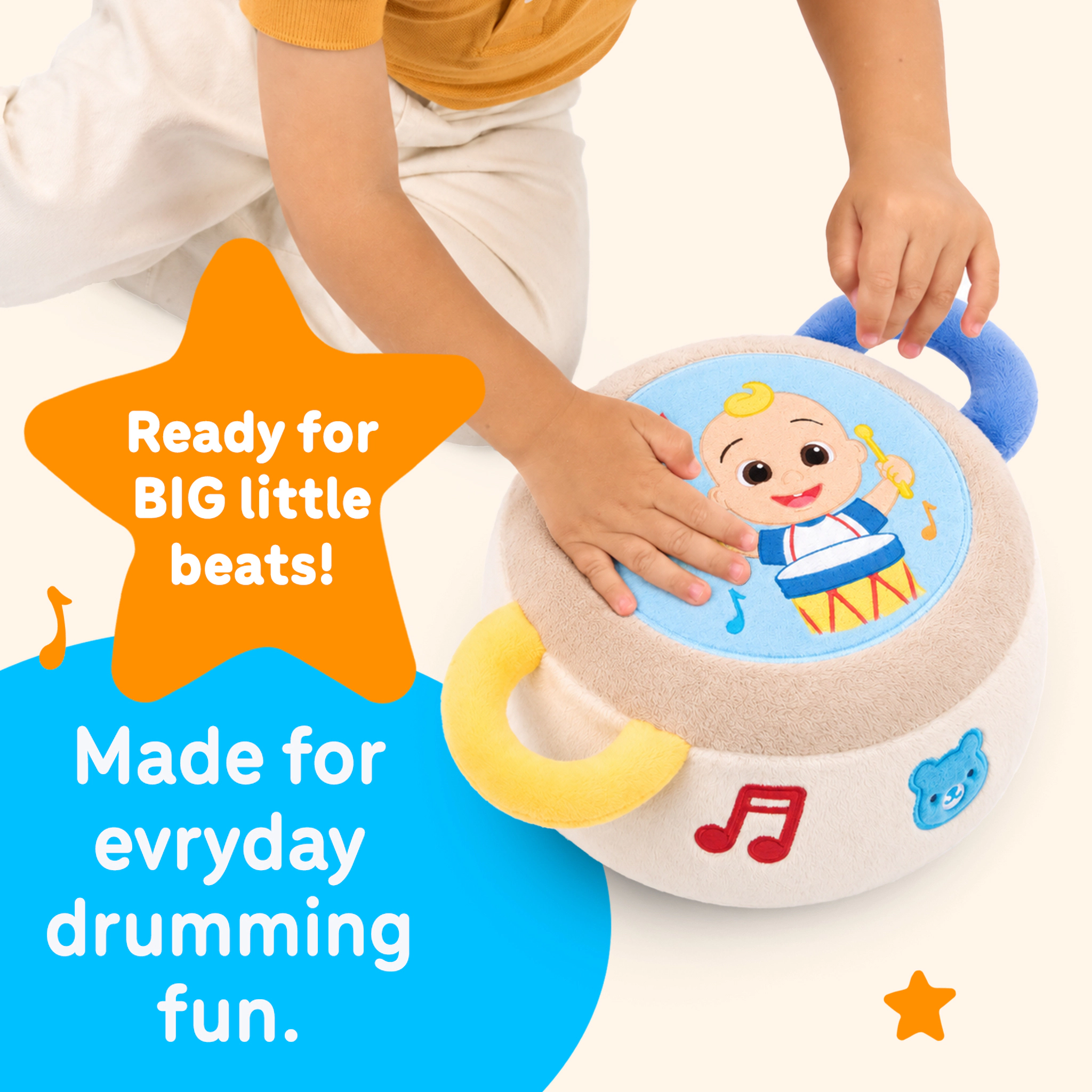 CoComelon Kids JJ Plush Drum - Soft Musical Tap Drum Toy with Sing-Along Songs