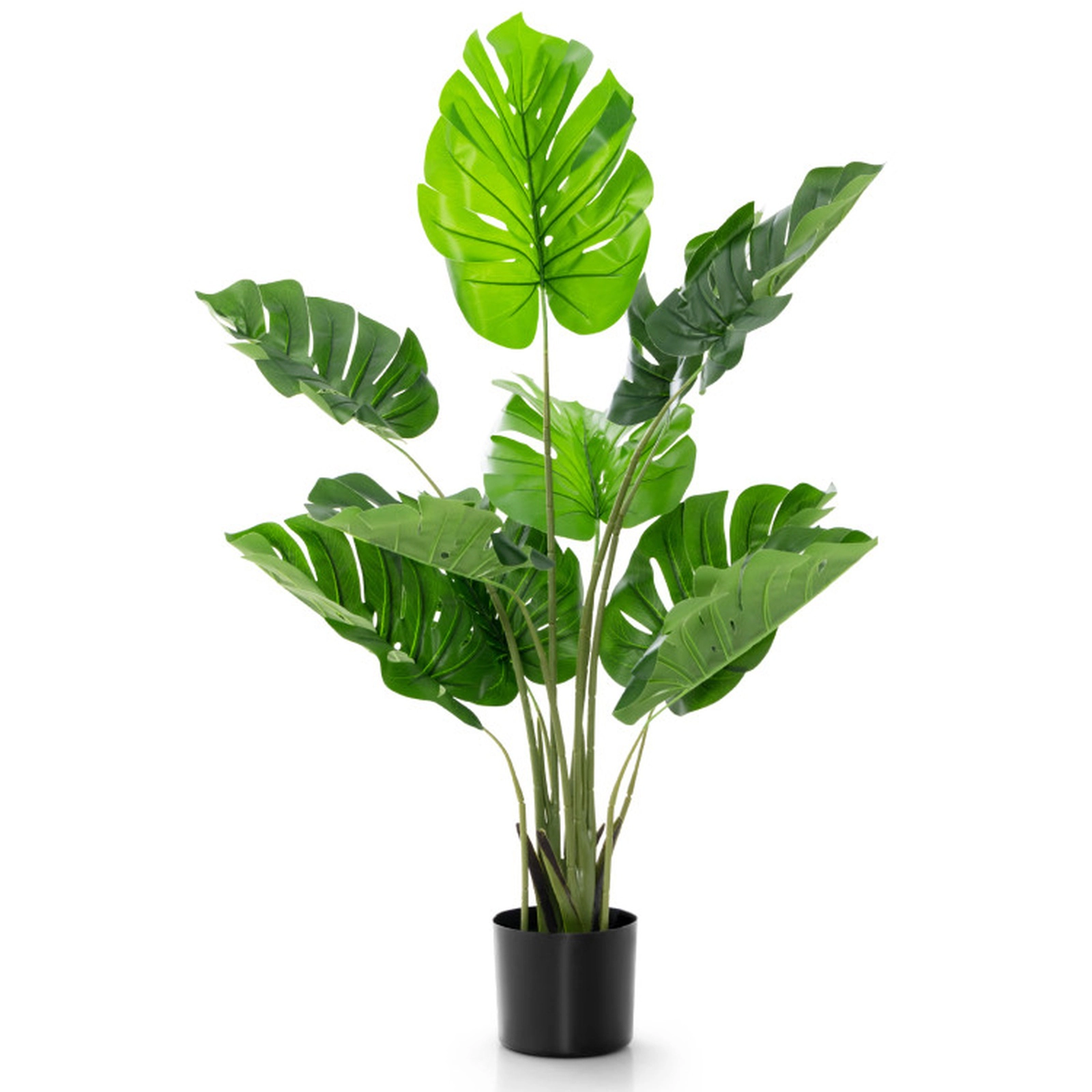 SUGIFT 4-Foot Artificial Monstera Deliciosa Tree with 10 Leaves Green Black