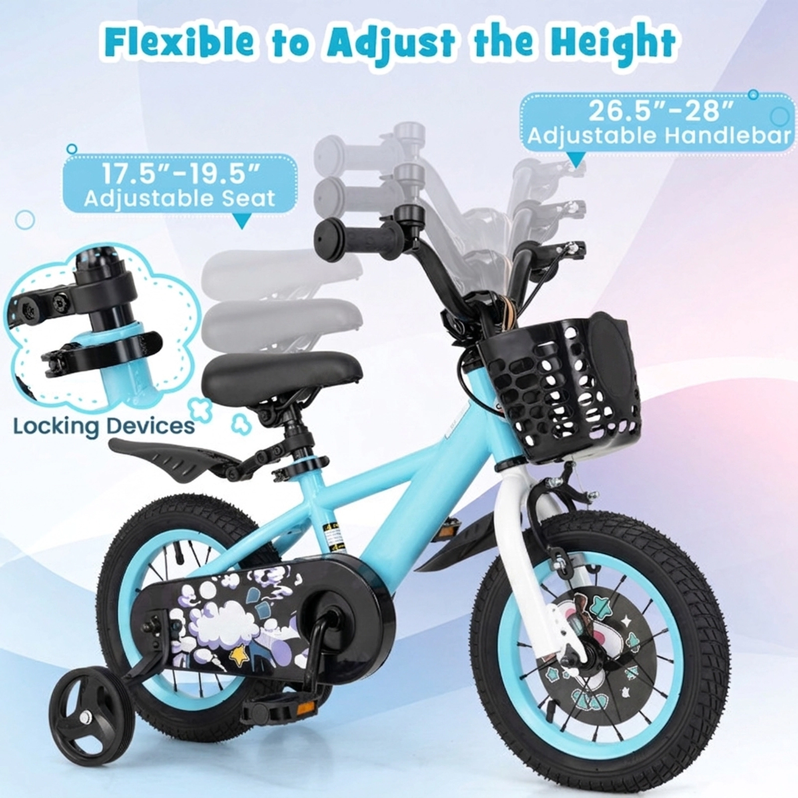 SUGIFT Kids Blue 12-in Bike with Adjustable Saddle Training Wheels and Storage Basket 132-lb Seat Capacity Ages 3-4