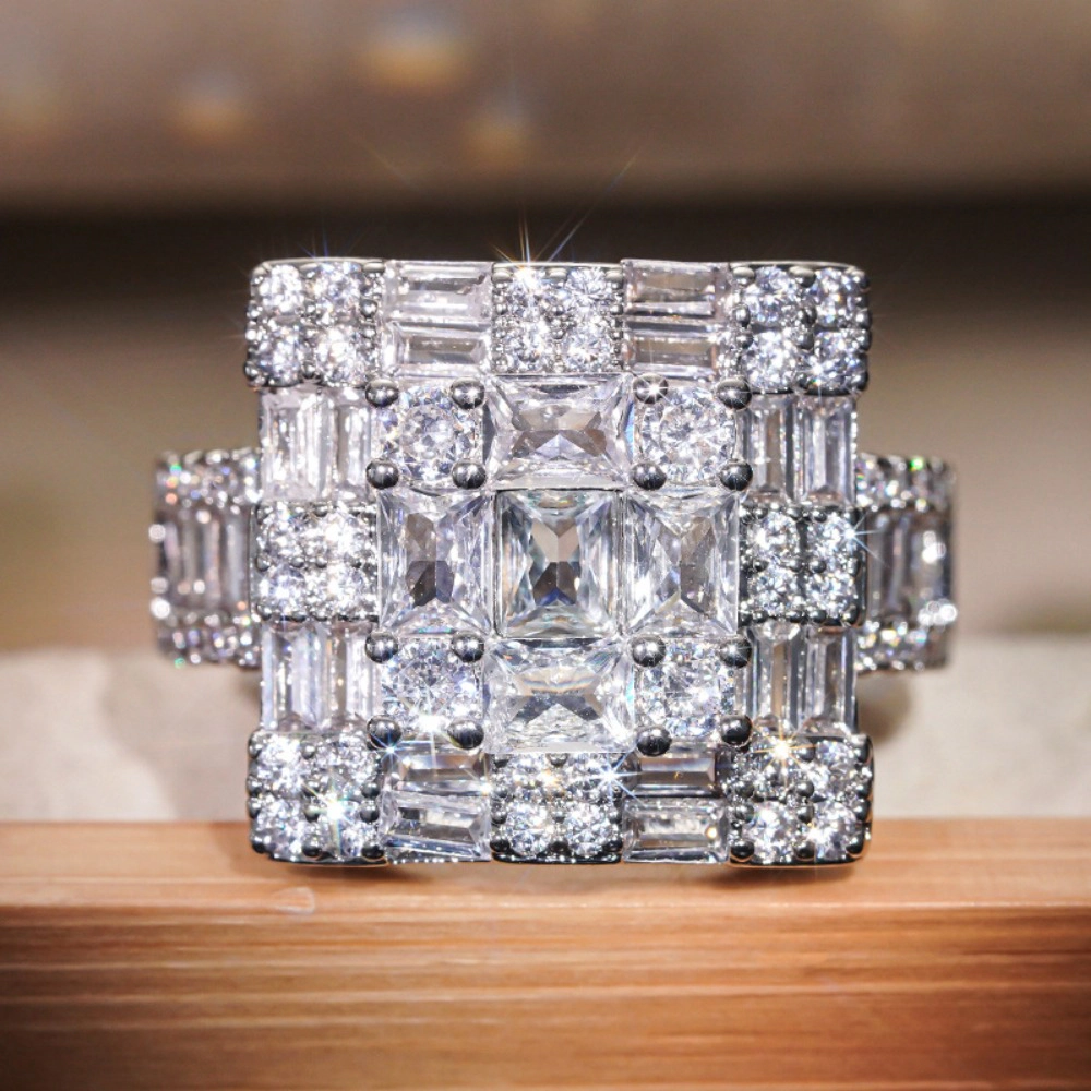Modern Geometric Facet Cubic Zirconia Ring for Women