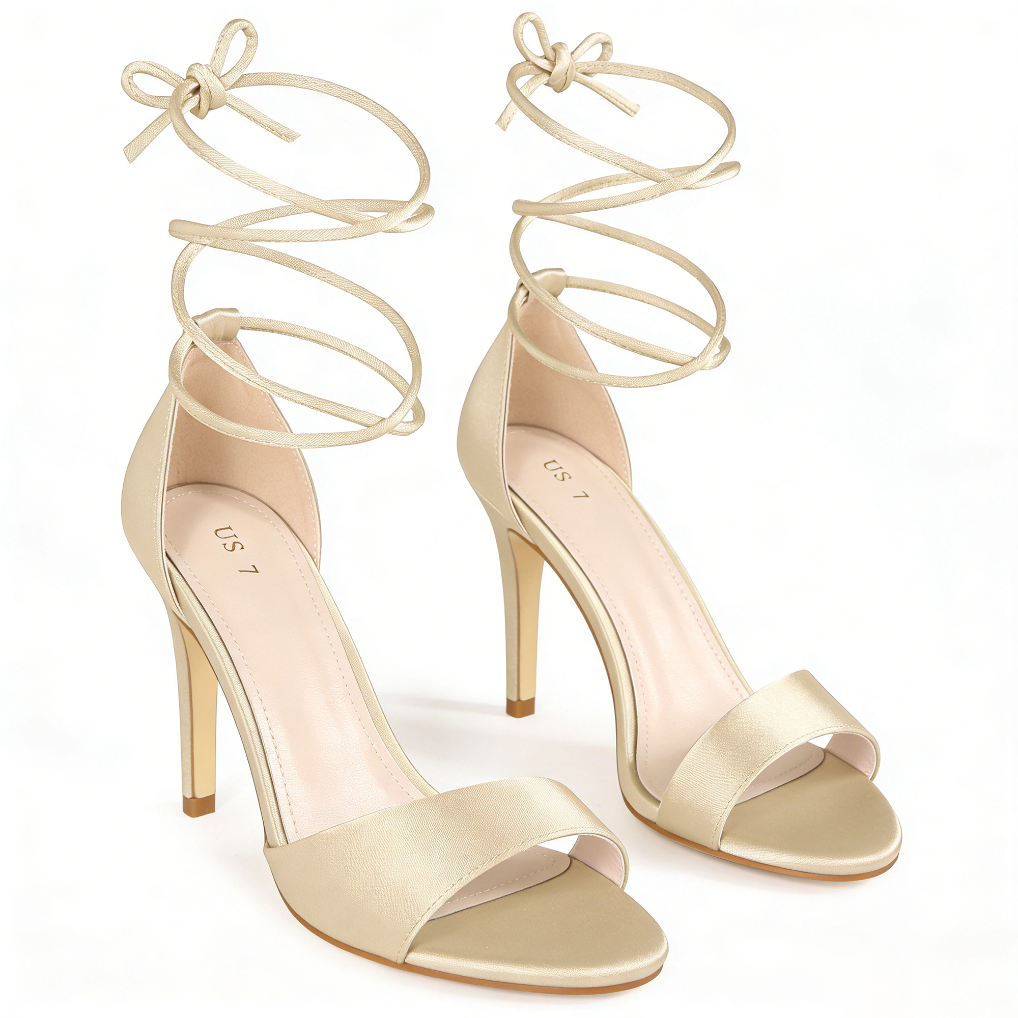 BLISSFUL STEP Women's Satin Lace Up Stiletto Heel Sandals