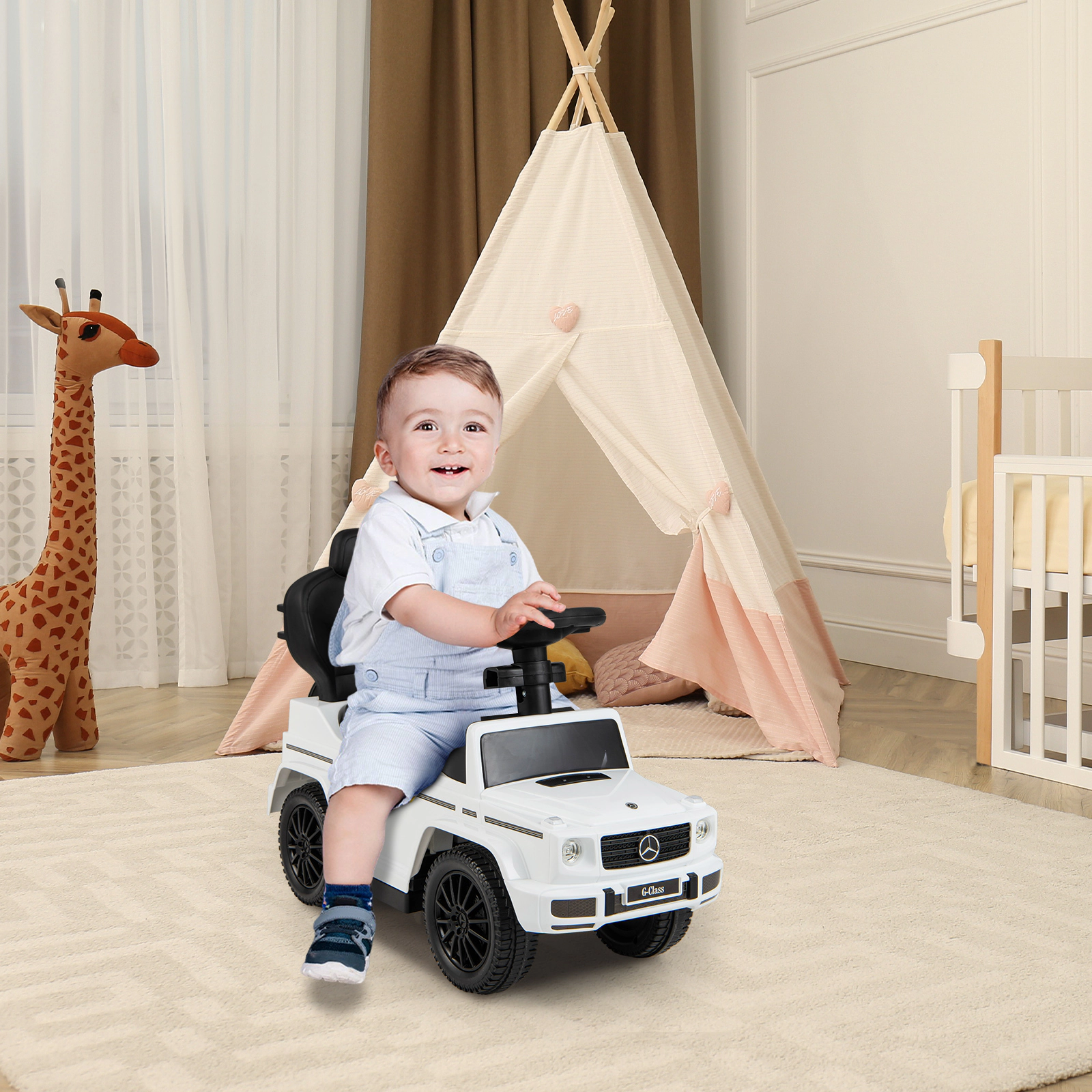 3-in-1 Toddler Push Car Adjustable Canopy Working Steering Wheel Under Seat Storage 18-36 Months 55-lb Limit