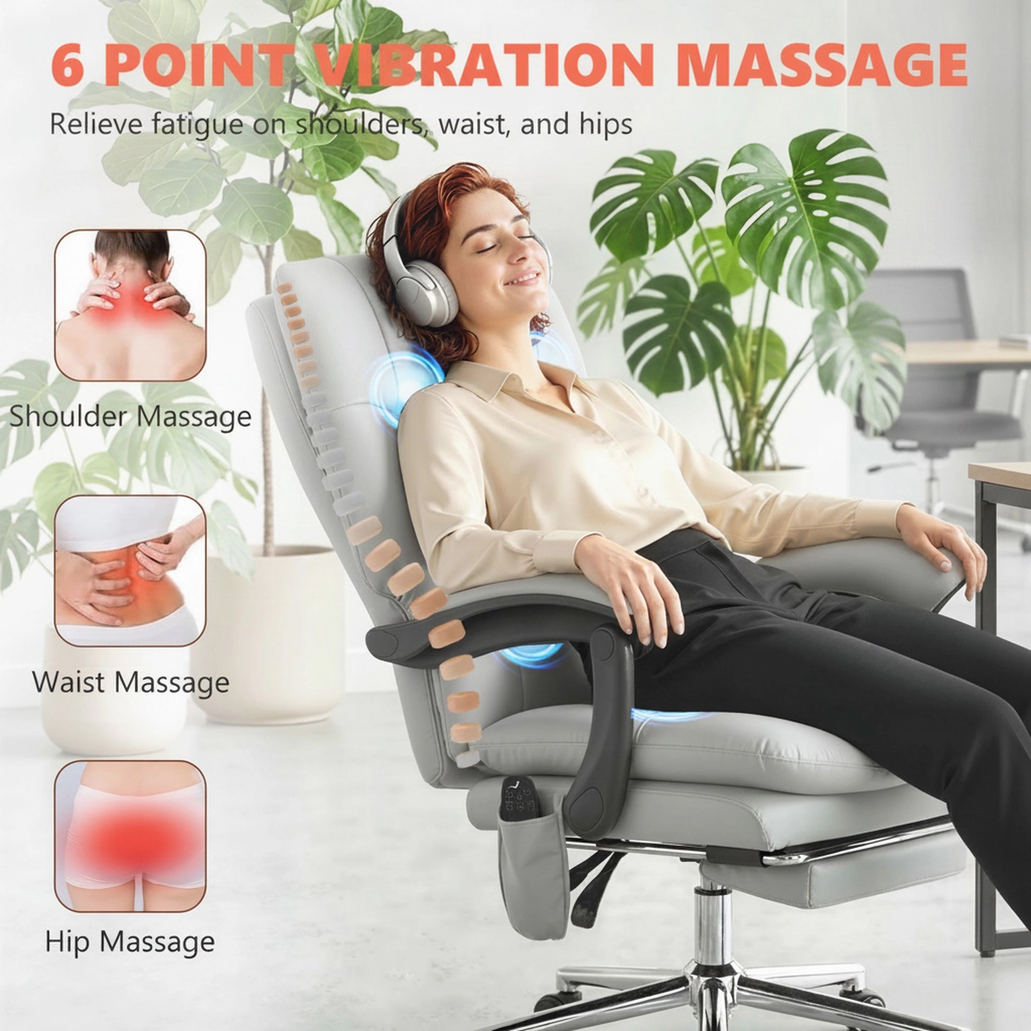 HONGGE Massage Office Chair with 6-Point Vibration Pet-Friendly Faux Leather Ergonomic Executive Desk