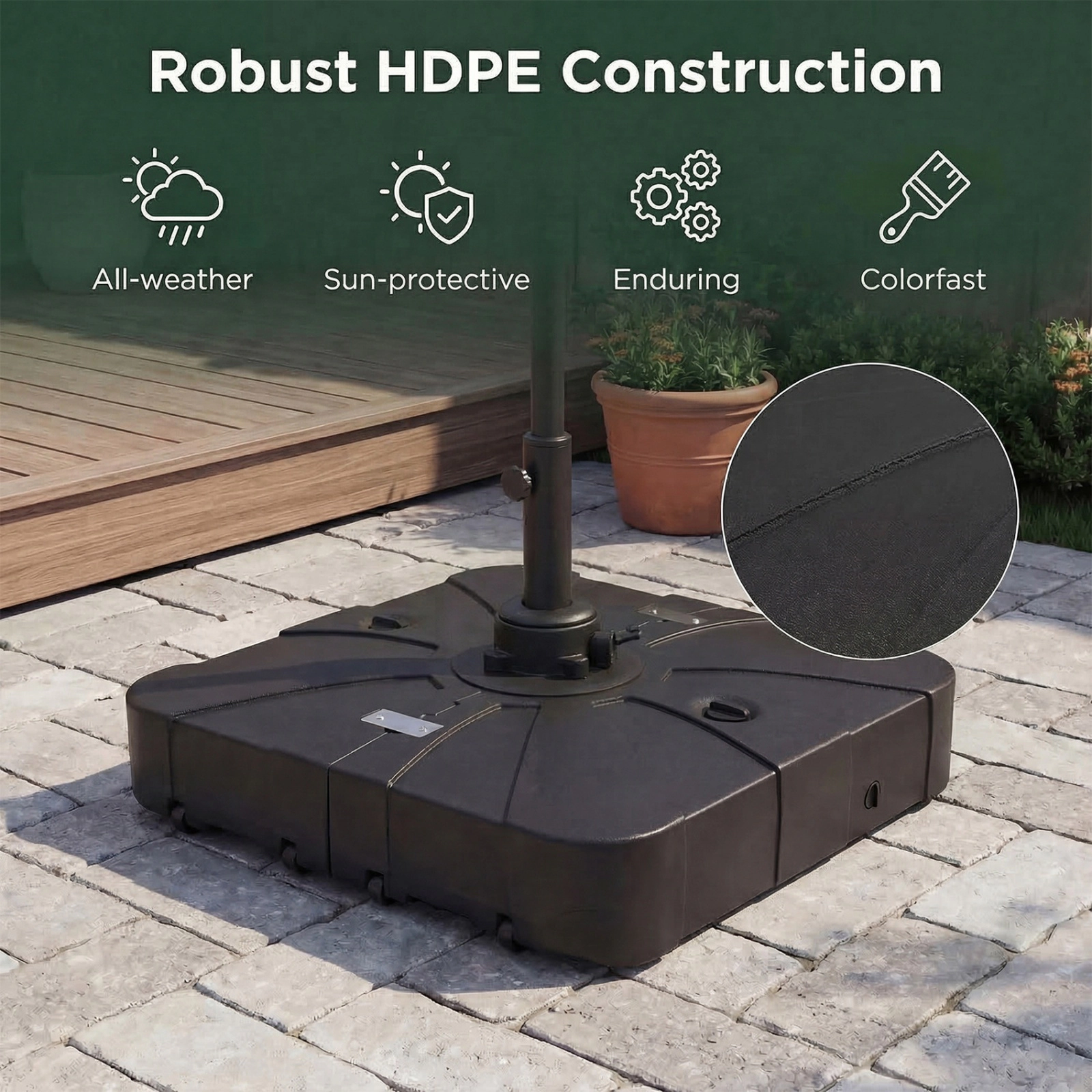 SUGIFT Square Cantilever Umbrella Base Wheels 285-375-lb Water & Sand Fill Capacity for 8-10 ft & 8-12 ft Cantilever