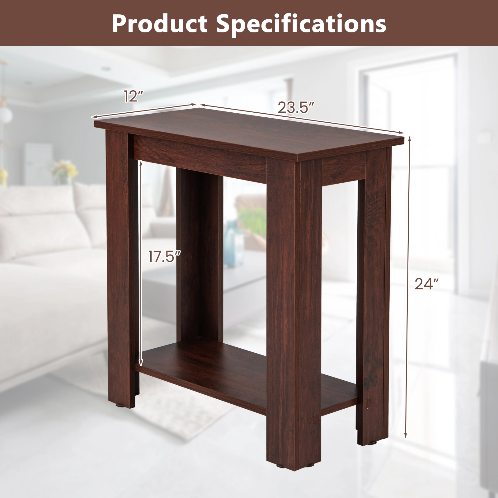 SUGIFT 2-Tier Modern Compact End Table with Storage Shelf 110-lb Tabletop 44-lb Shelf Capacity Brown