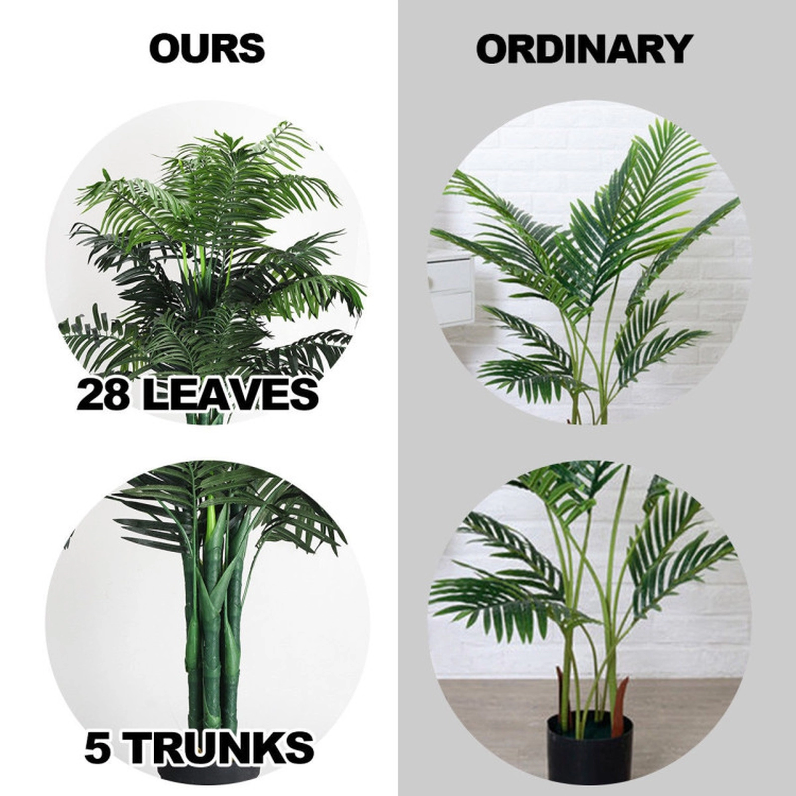 SUGIFT 3.5-Ft Artificial Areca Palm Palm Tree 43-in Tall with 5 Trunks 28 Leaves 6-in Pot Plastic Branches Polyester