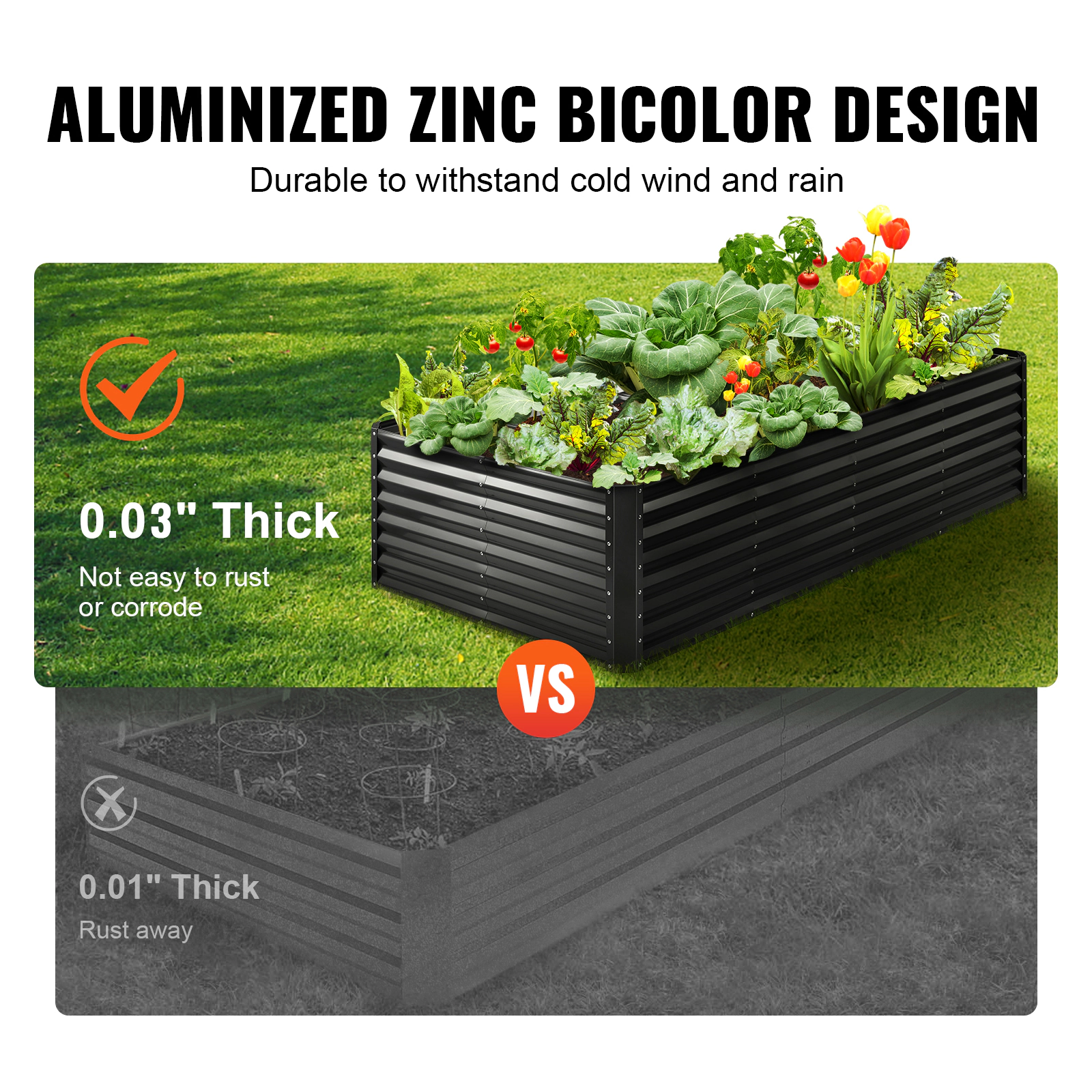 HONGGE Metal Raised Garden Bed Outdoor Galvalume Planter Garden Box Open Bottom Design Large Planter Raised Bed for