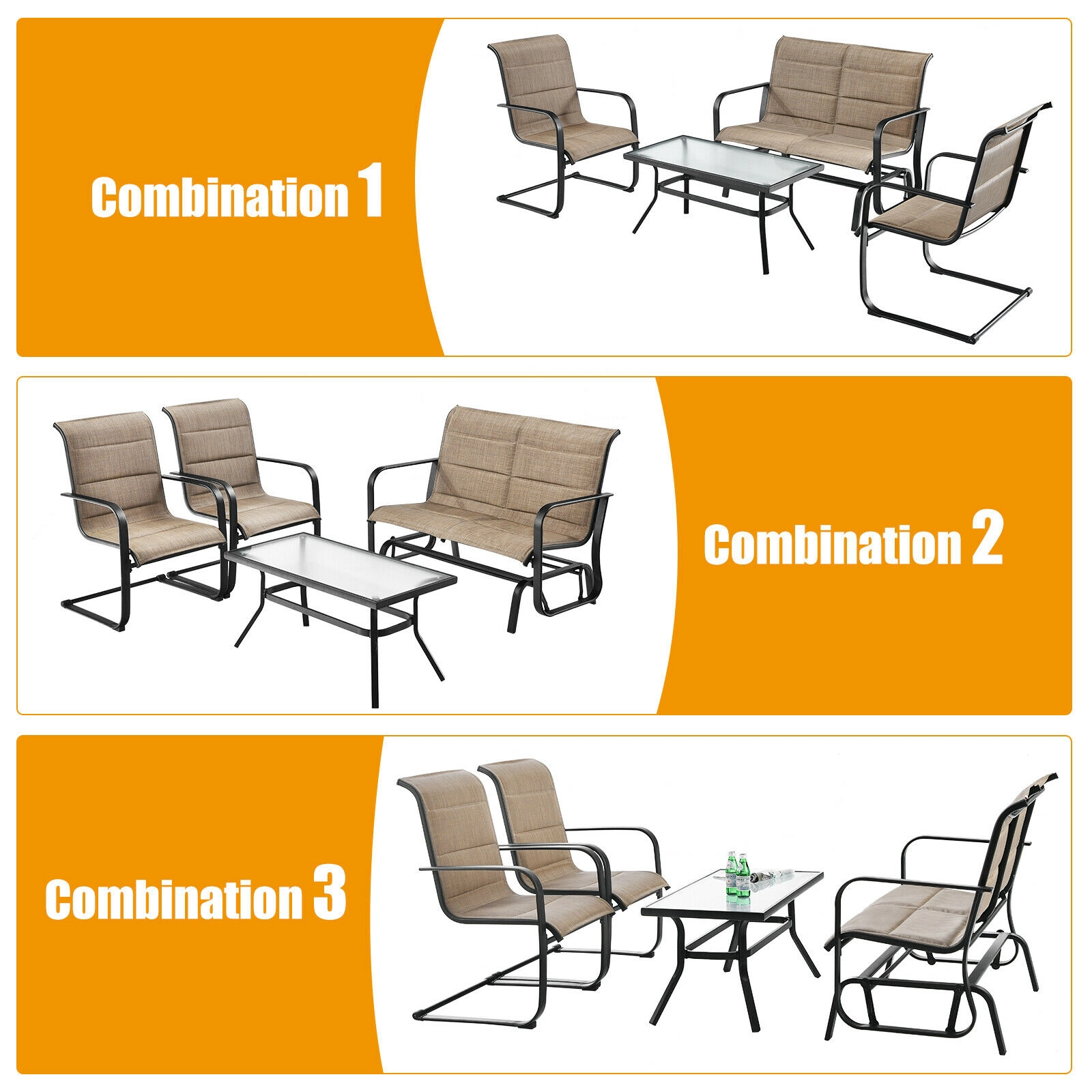 LJG 4 Pieces Outdoor Patio Furniture Set with Padded Glider Loveseat and Coffee Table