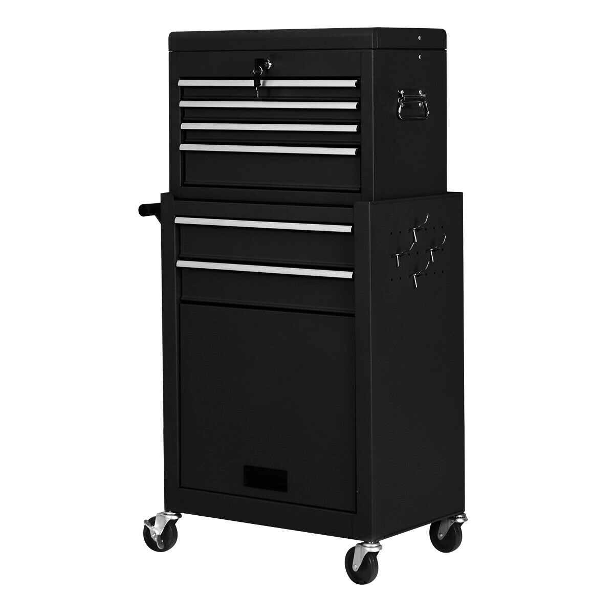 SUGIFT Detachable 2-Piece Rolling Tool Chest and Cabinet with Ball-Bearing Drawers Lock and 4 Hooks