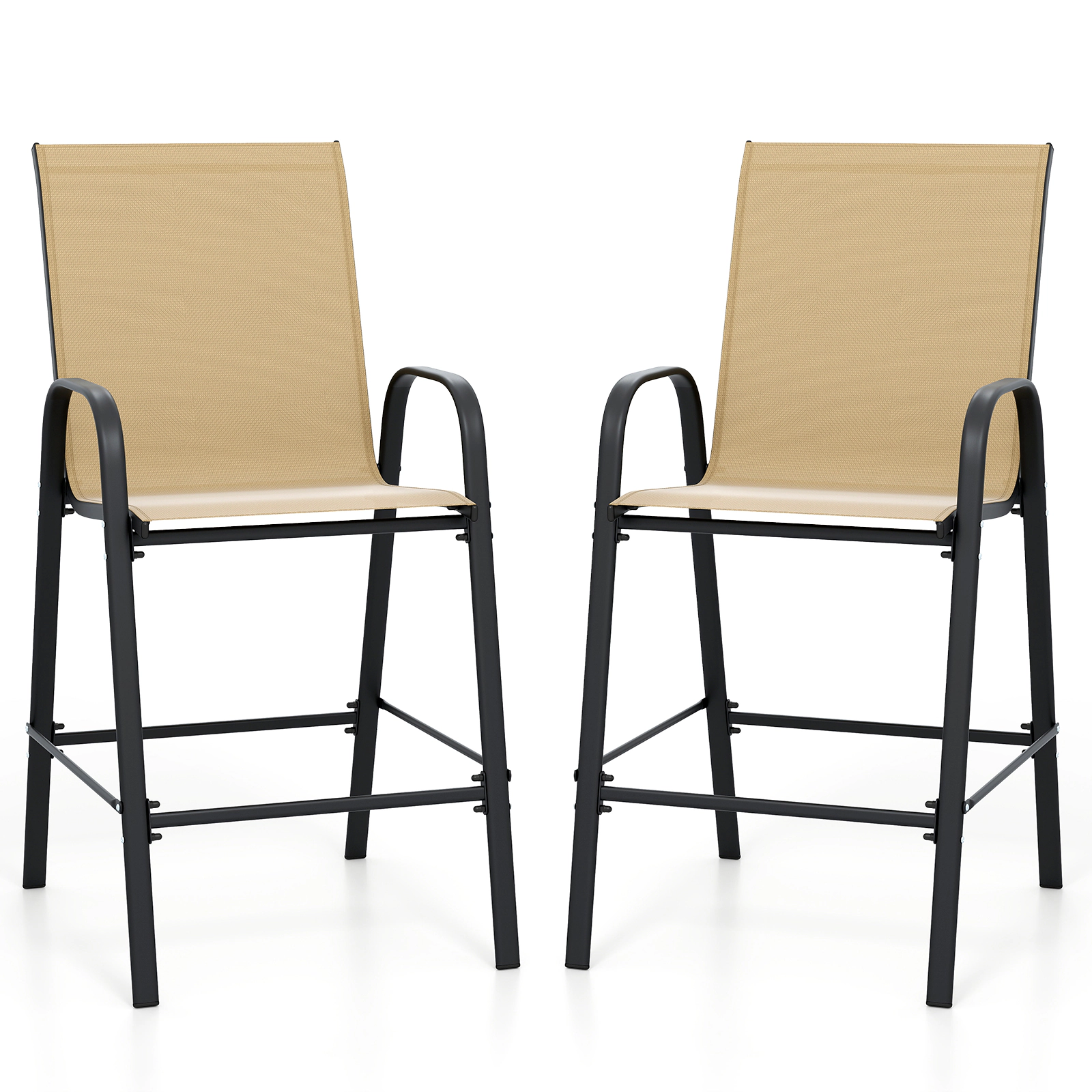 SUGIFT Outdoor Fabric Bar Height Stool Set of 2 with Armrests 29-in Seat Height 330-lb Capacity Beige Bar Set