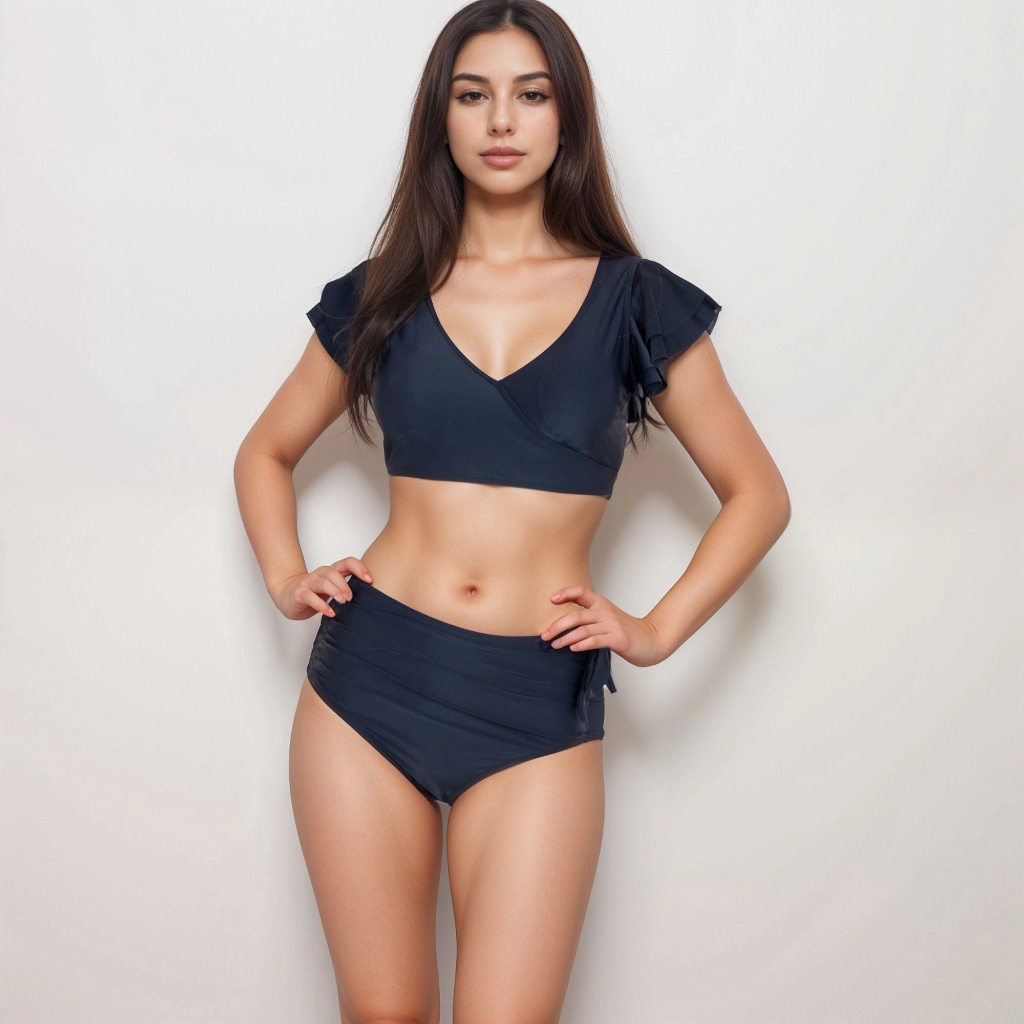 Anna-Kaci Women’s Two-Piece Bikini Set - Flutter Sleeve Wrap Top, High-Waist Ruched Bottoms