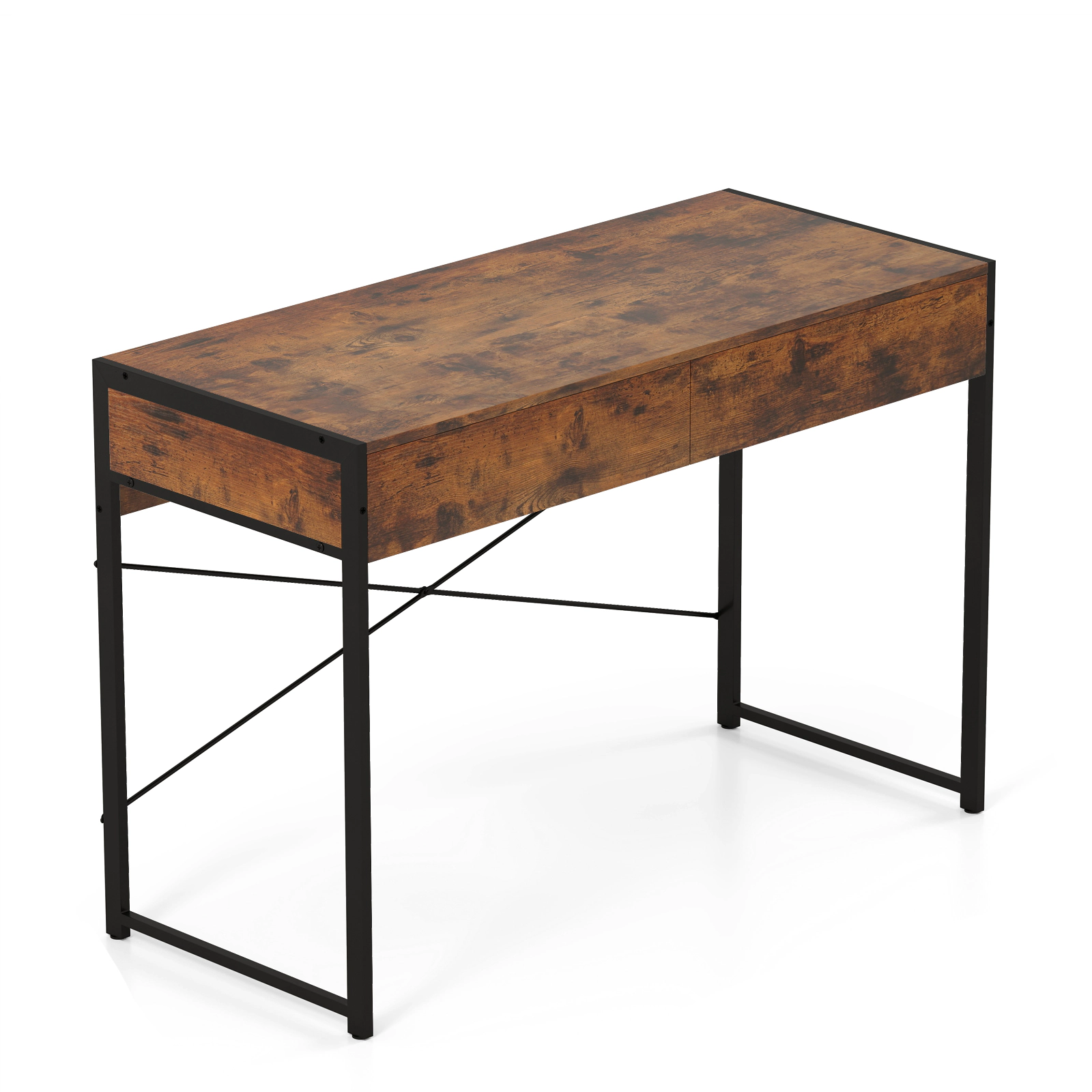 SUGIFT 2-Drawer Home Office Writing Desk Steel Frame 200-lb Tabletop Capacity 25-lb Drawer Capacity 44-in Wide Brown