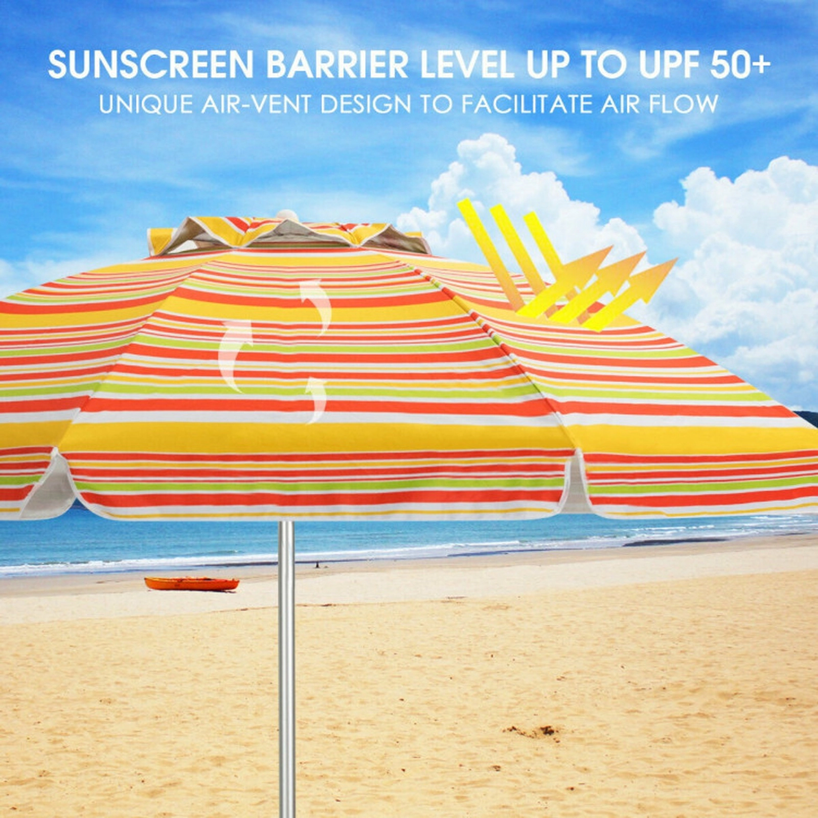 SUGIFT 6.5-ft Orange Beach Umbrella with UPF 50+ Canopy Tilt Mechanism and Carry Bag 7-ft H