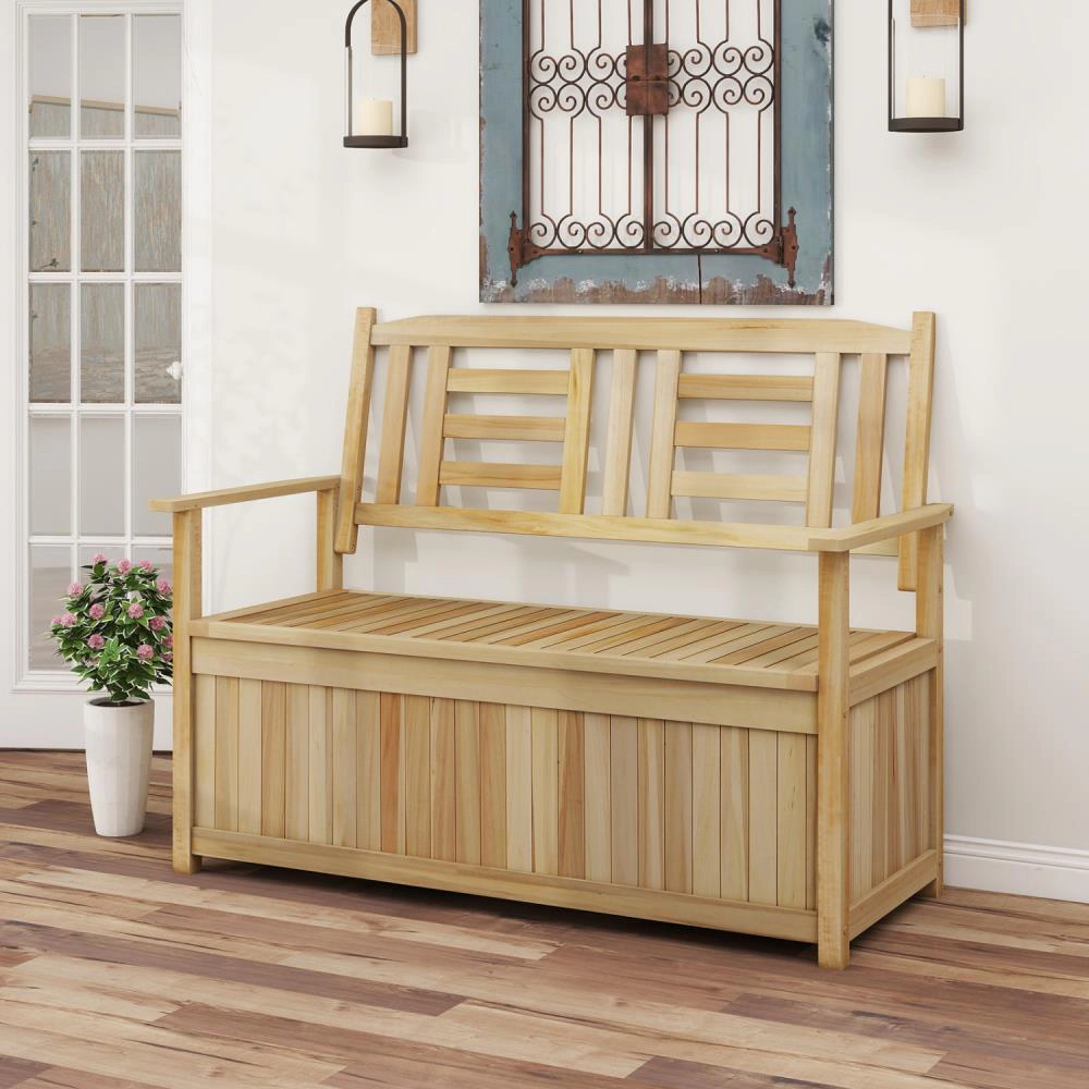 Hivvago 2-Person Garden Bench with 49 Gal Storage Bench and Backrest