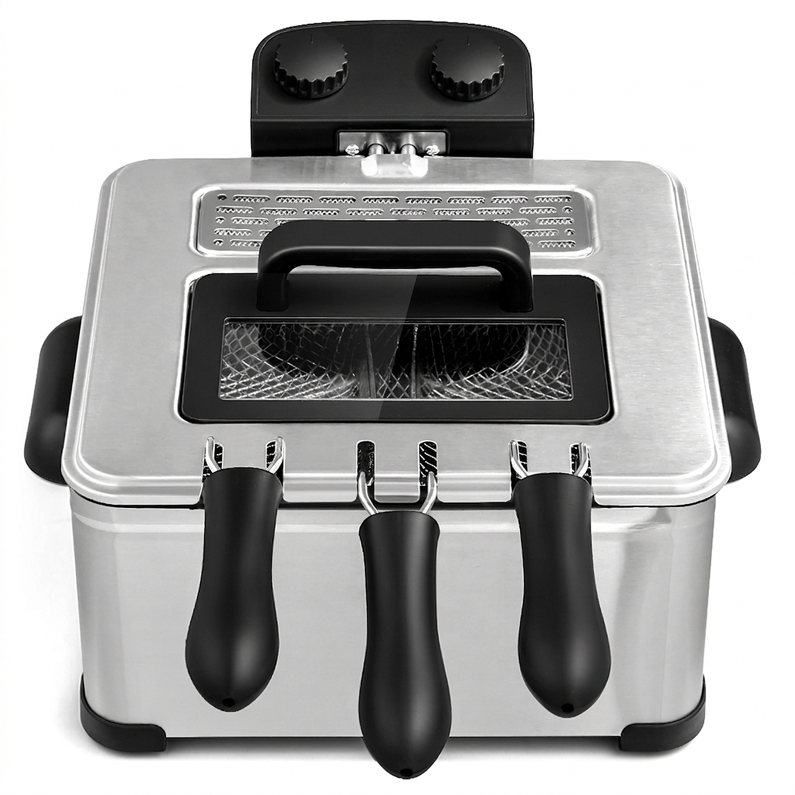 SUGIFT Silver Stainless Steel Electric Deep Fryer with 3 Baskets 1700W 5.3-Qt Oil Tank 21-Cup Food 20-in W 14-in D