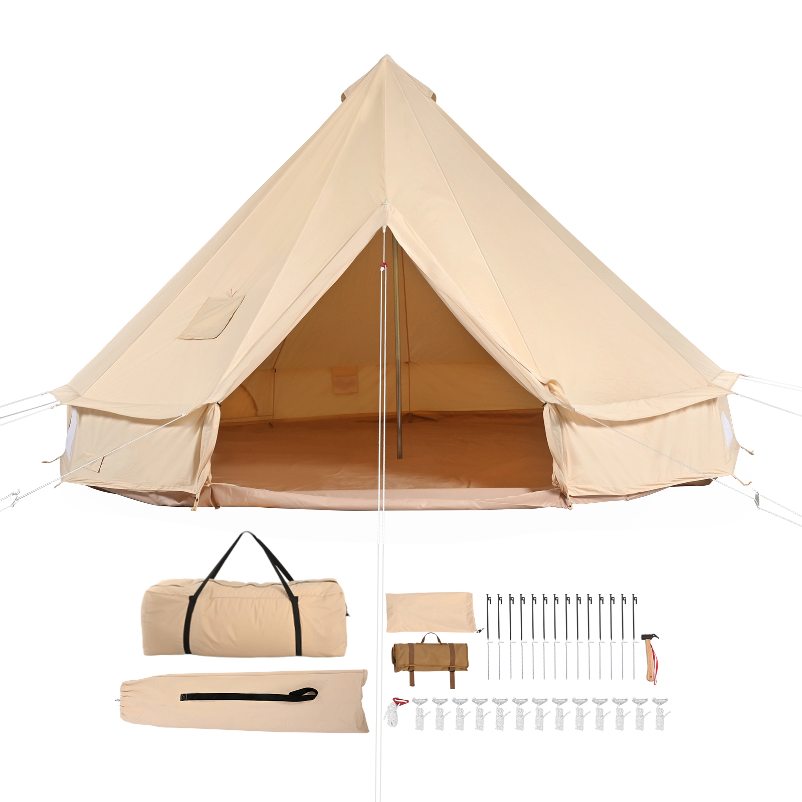 HONGGE Canvas Bell Tent 4 Seasons m/ Yurt Tent Canvas Tent for Camping with Stove Jack Breathable Tent Family Camping