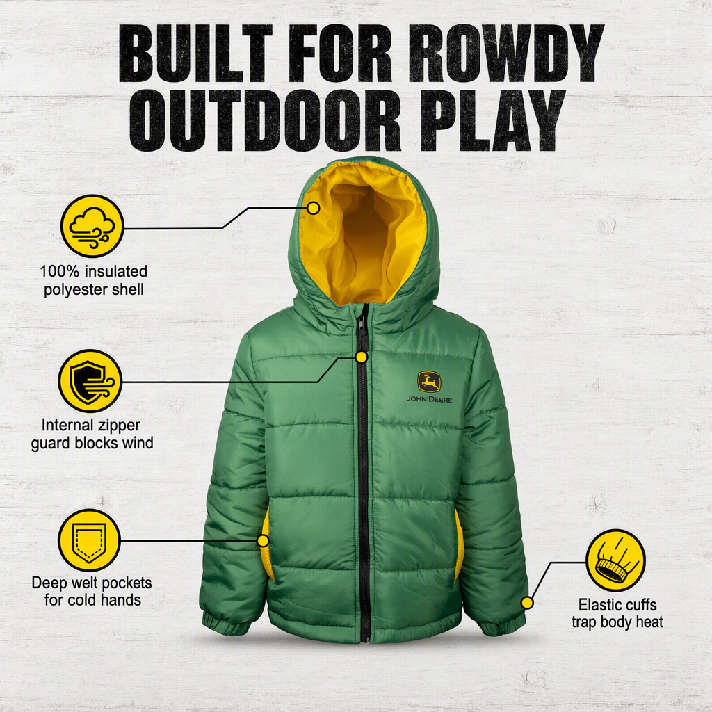 John Deere Matching Family Quilted Hooded Puffer Jacket