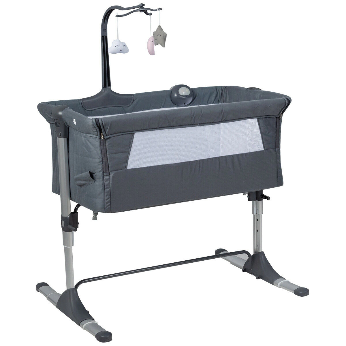 SlickBlue Gray Portable Bedside Bassinet with Adjustable Height and Mesh Sides