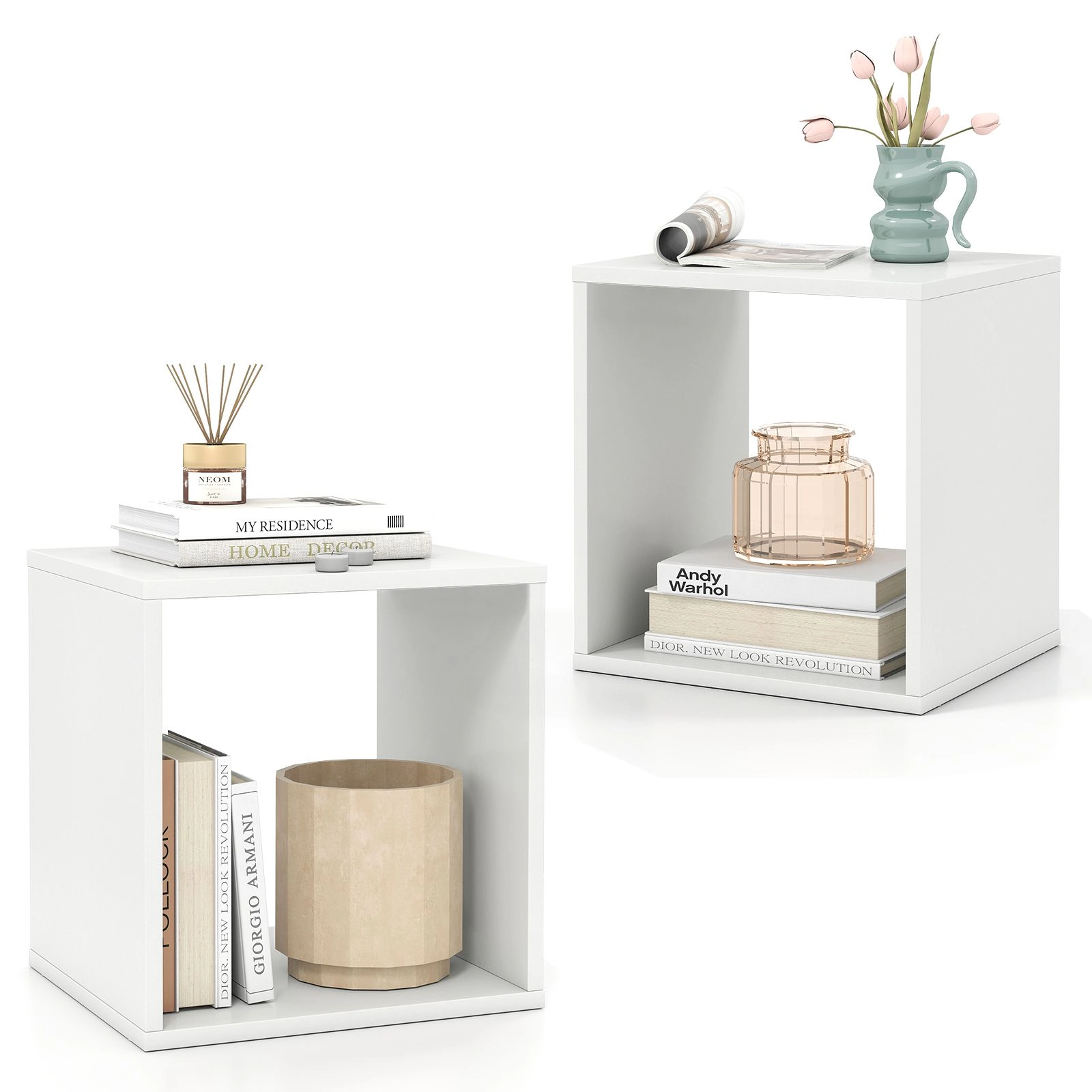 SlickBlue Set of 2 Modular Wooden Cube Shelving Unit for Books & Displays