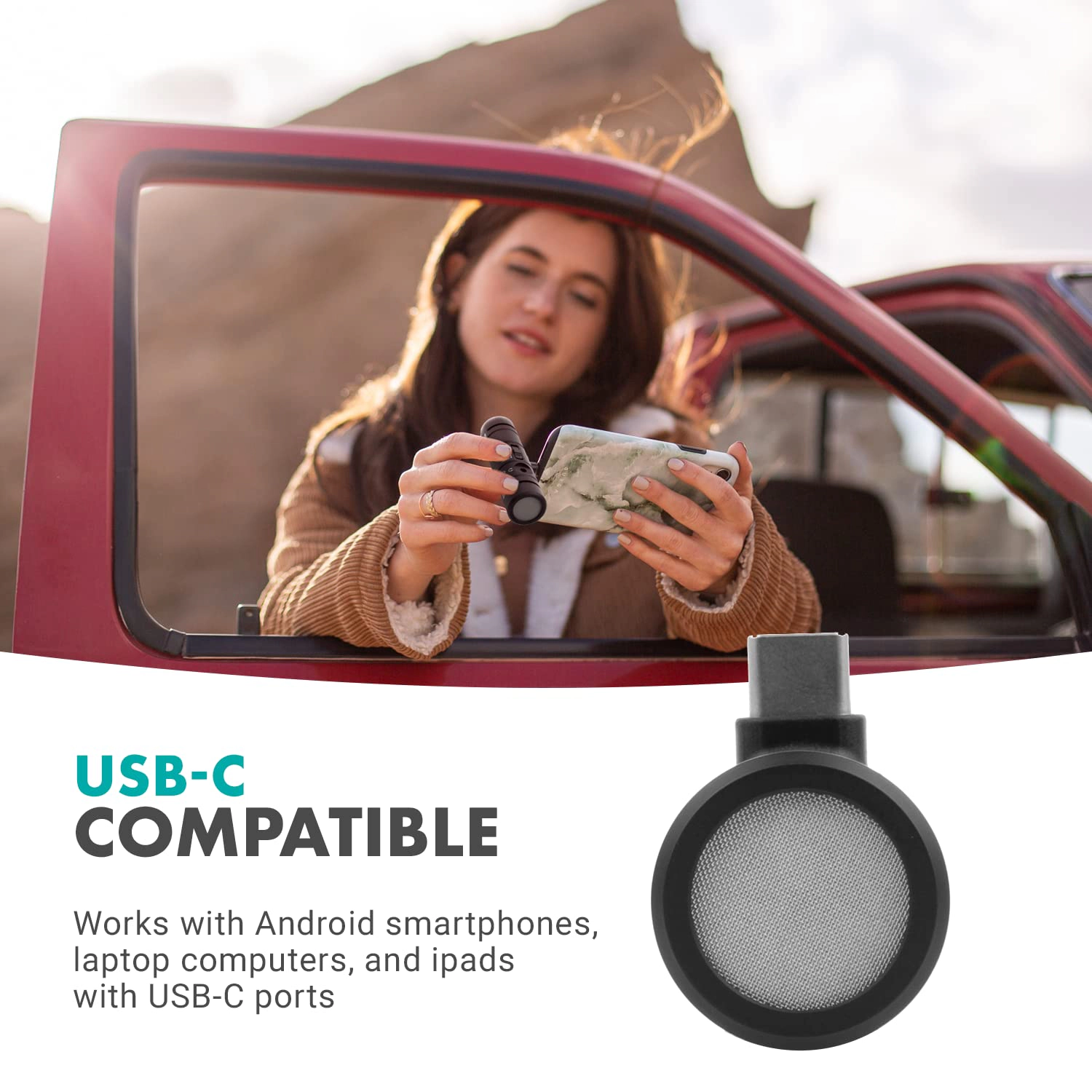 Movo DoubleMic-UC Dual Capsule Phone Microphone for USB-C Devices- Two-Sided Cardioid Condenser Android Shotgun Mic