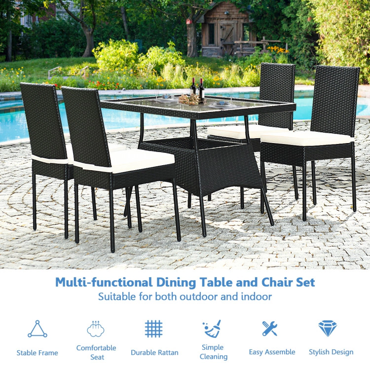 Hivvago 5 Pieces Rattan Dining Set With Glass Table And High Back Chair